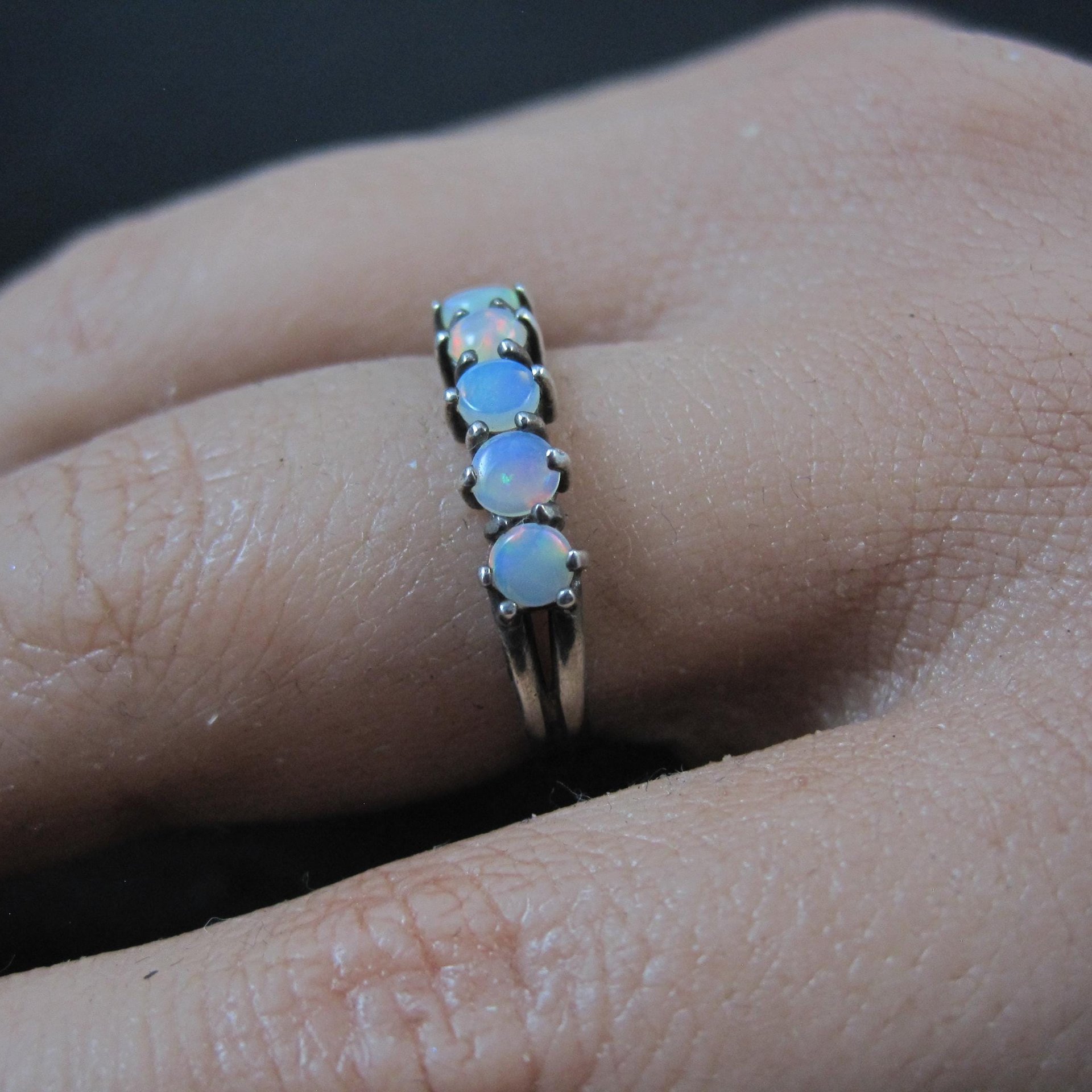 Vintage Sterling Opal Ring Size 5.5 British Silver