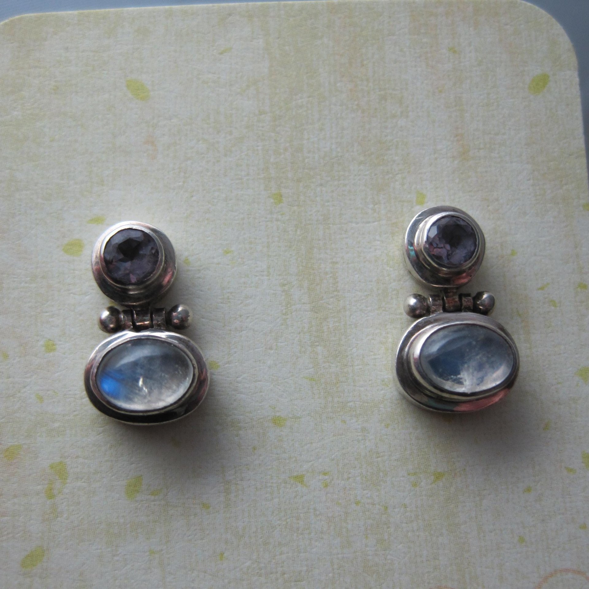 Vintage Amethyst and Rainbow Moonstone Earrings