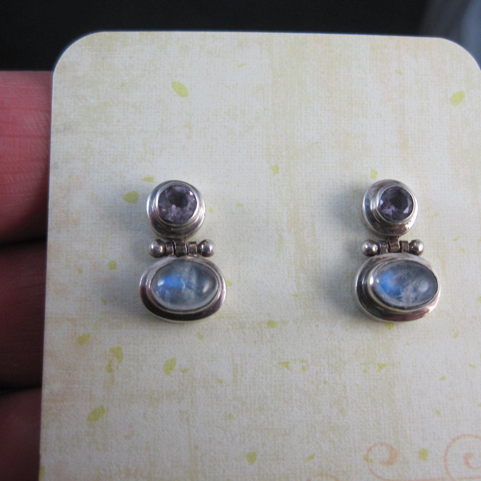 Vintage Amethyst and Rainbow Moonstone Earrings