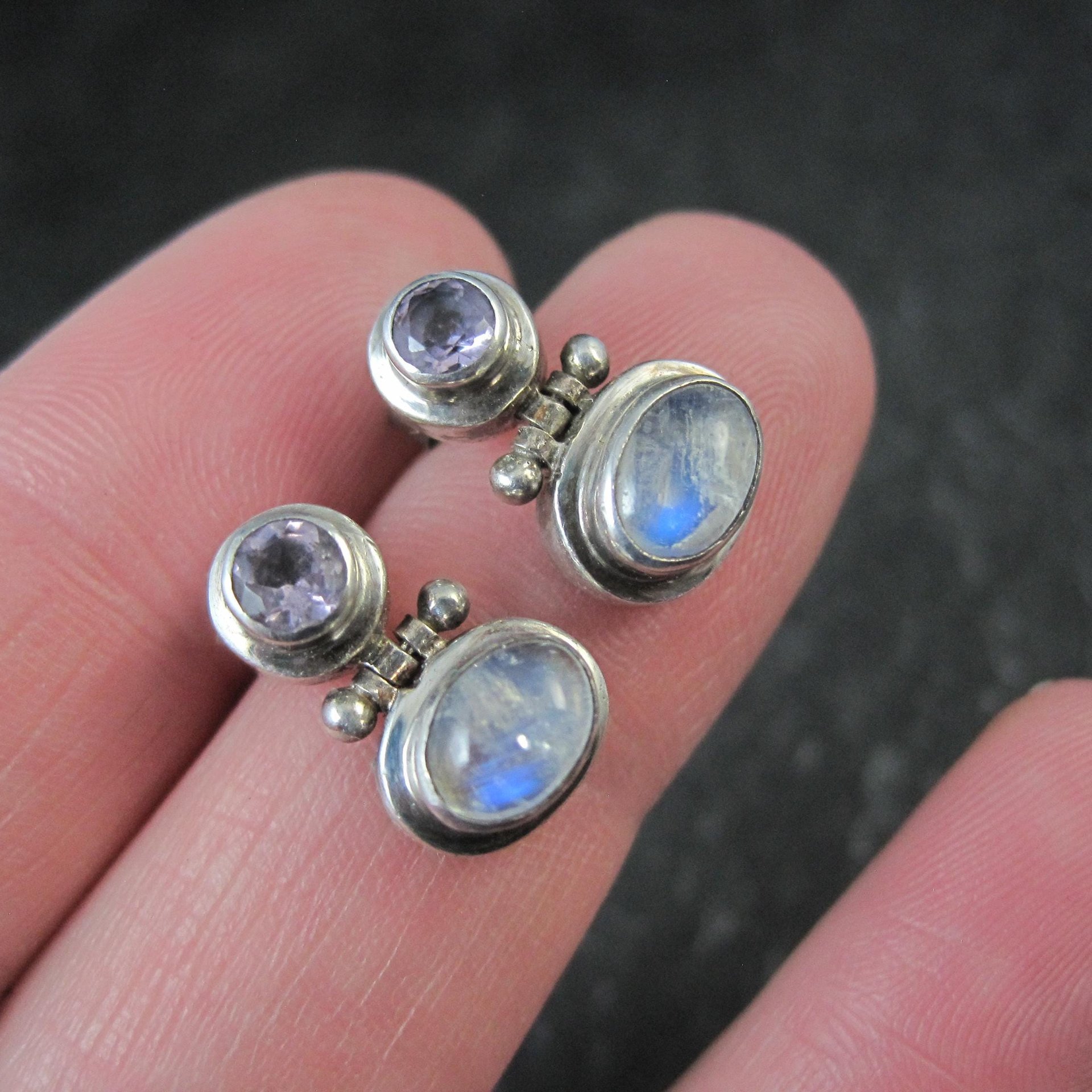 Vintage Amethyst and Rainbow Moonstone Earrings