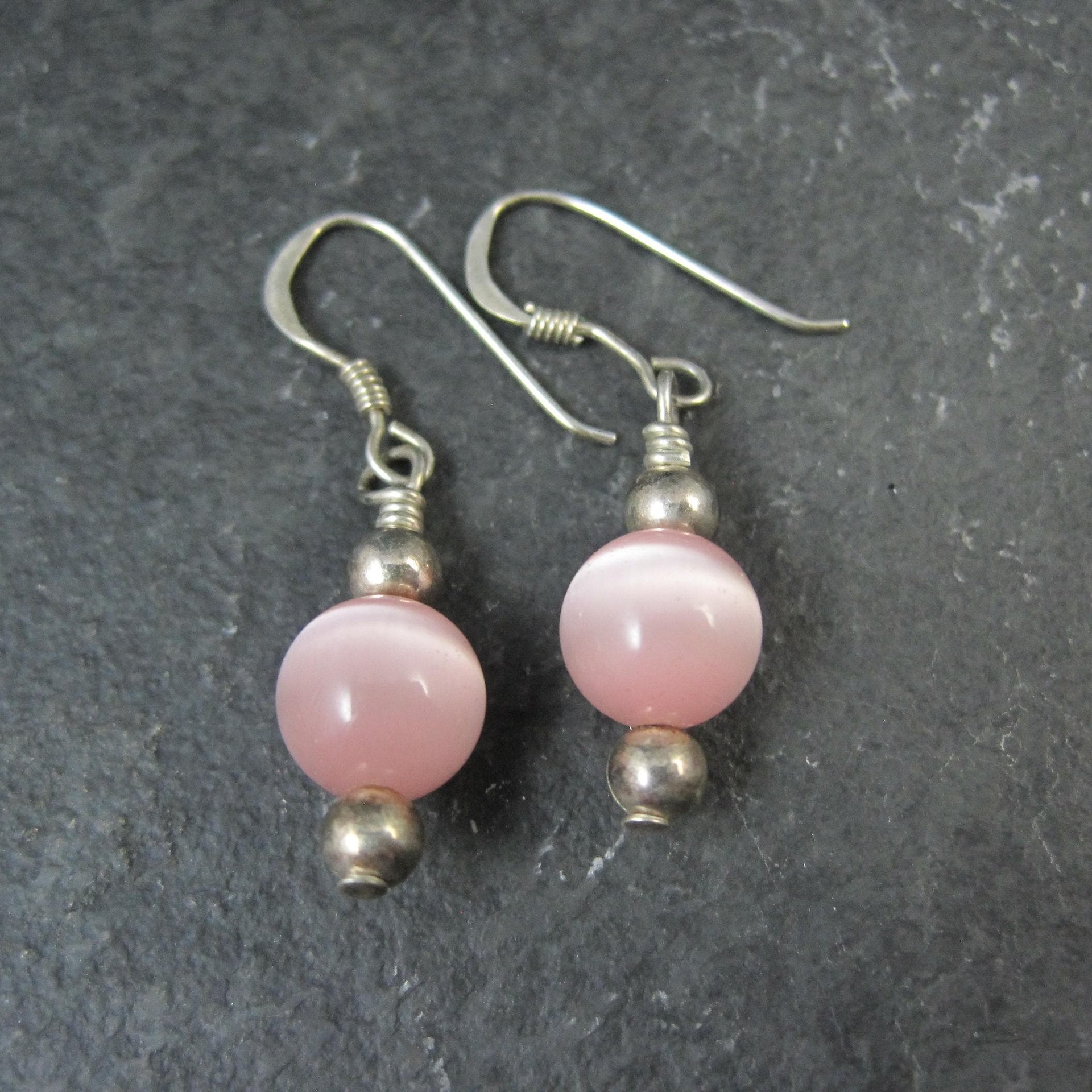 Simple Sterling Pink Cats Eye Earrings