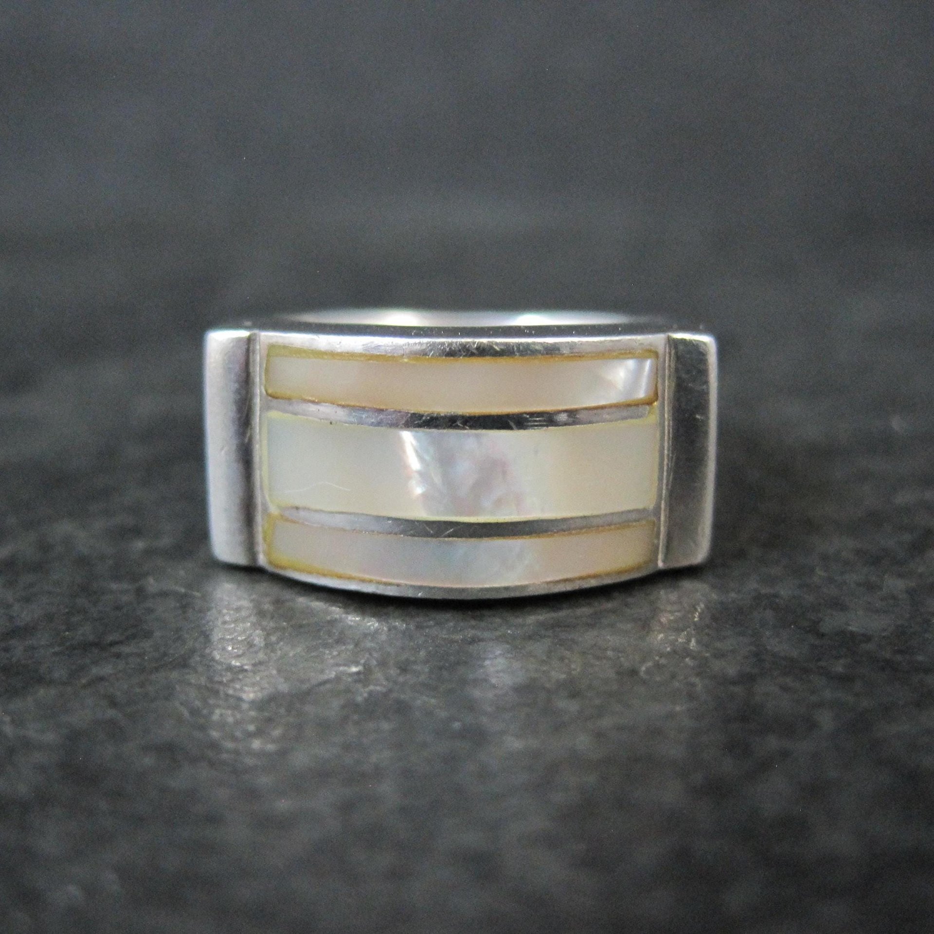 Vintage Sterling Mother of Pearl Inlay Ring Size 7
