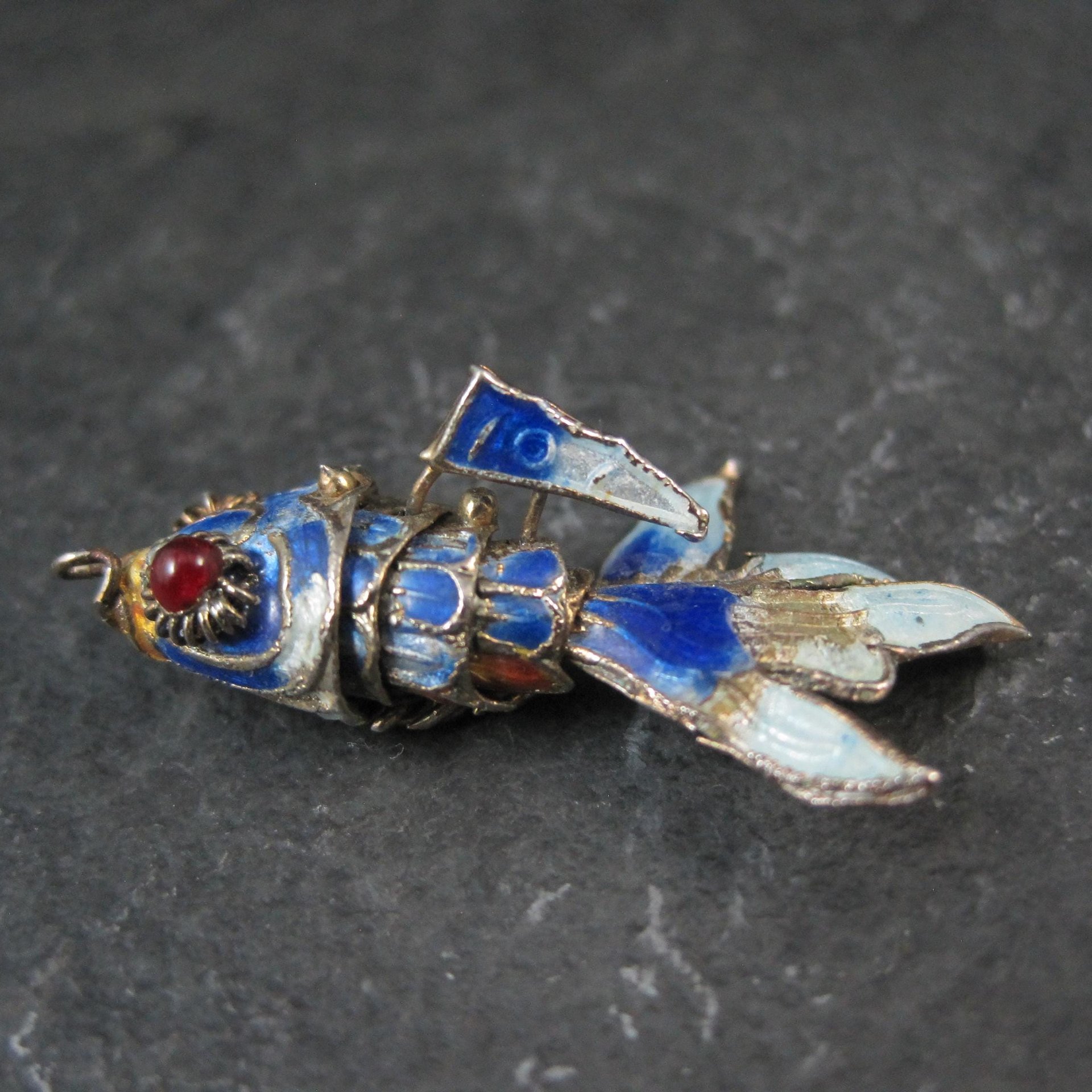 Vintage Blue Enamel Koi Fish Pendant Charms
