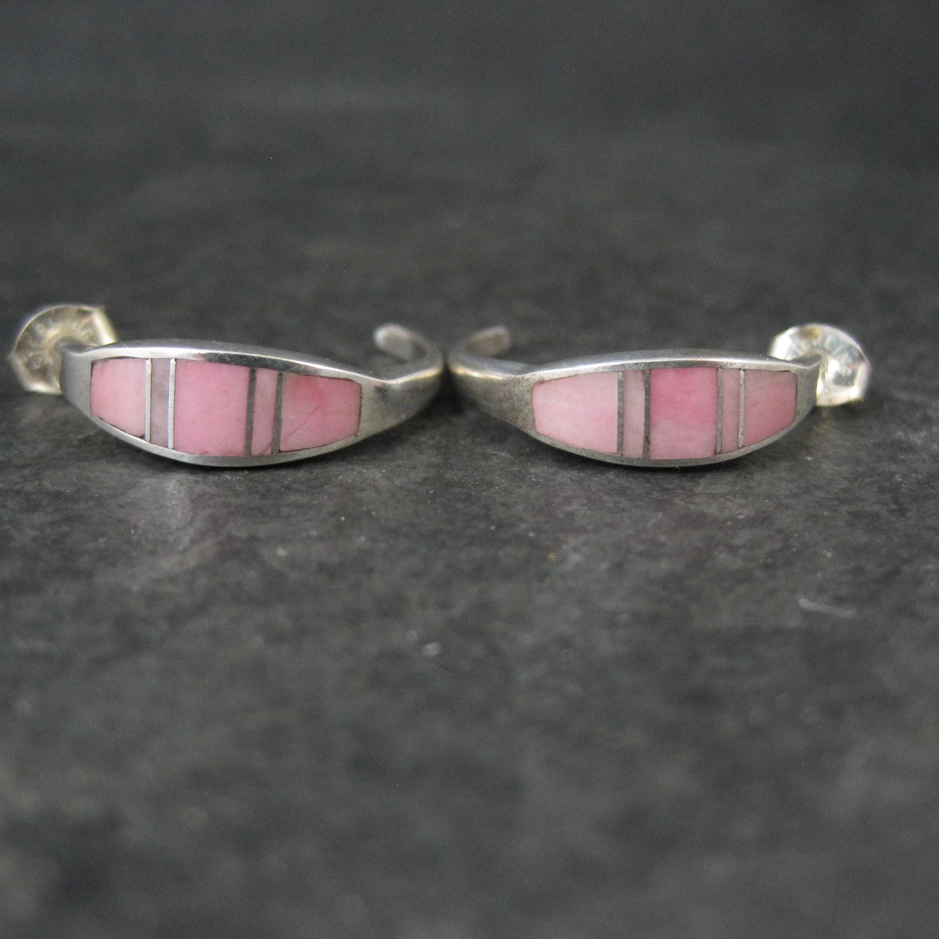 Pink Conch Shell Inlay Earrings Southwestern Sterling Signed