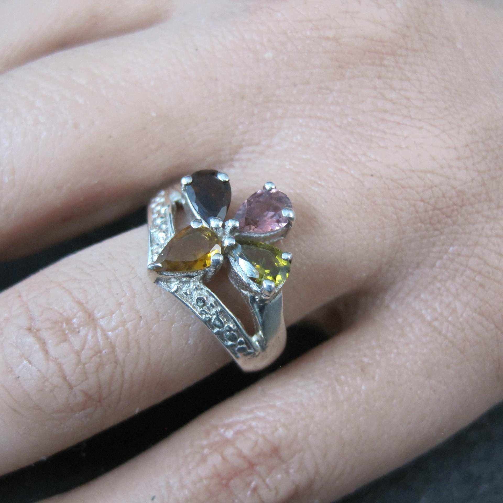 Multi Colored Tourmaline Ring Size 6 Sterling Silver