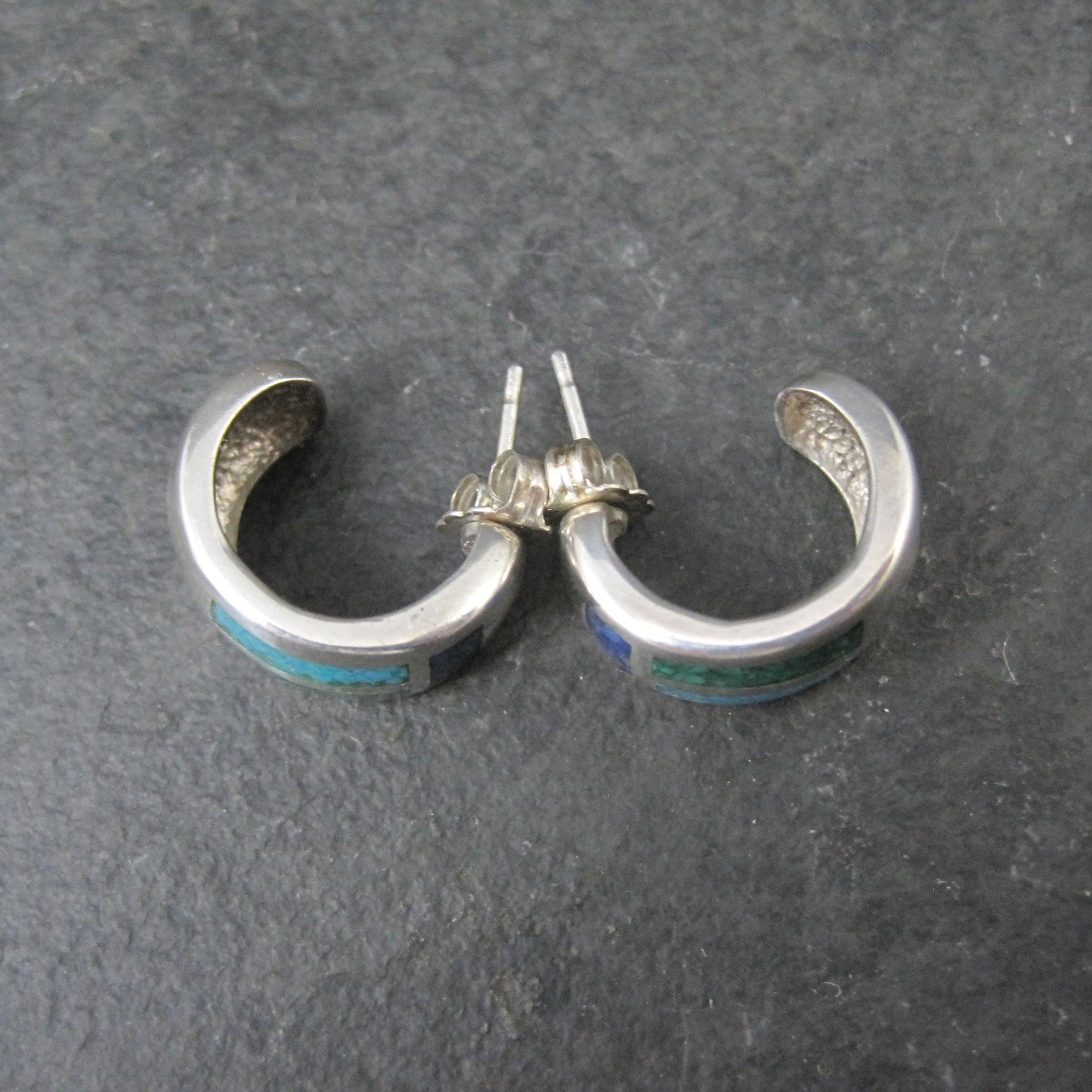 Vintage Inlaid Half Hoop Earrings Sterling Silver Coleman Company