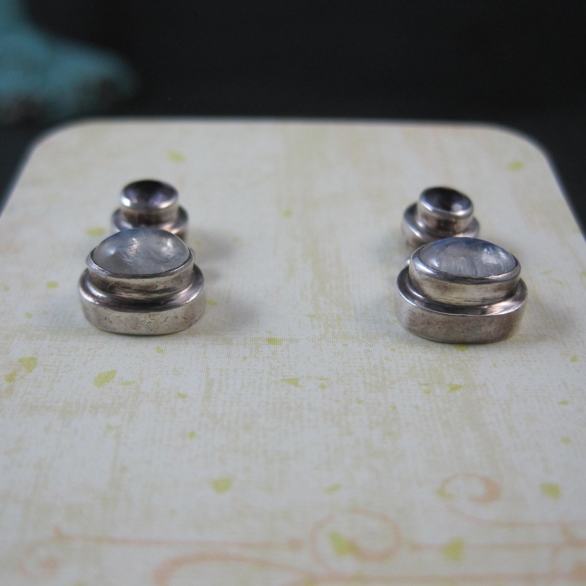 Vintage Amethyst and Rainbow Moonstone Earrings