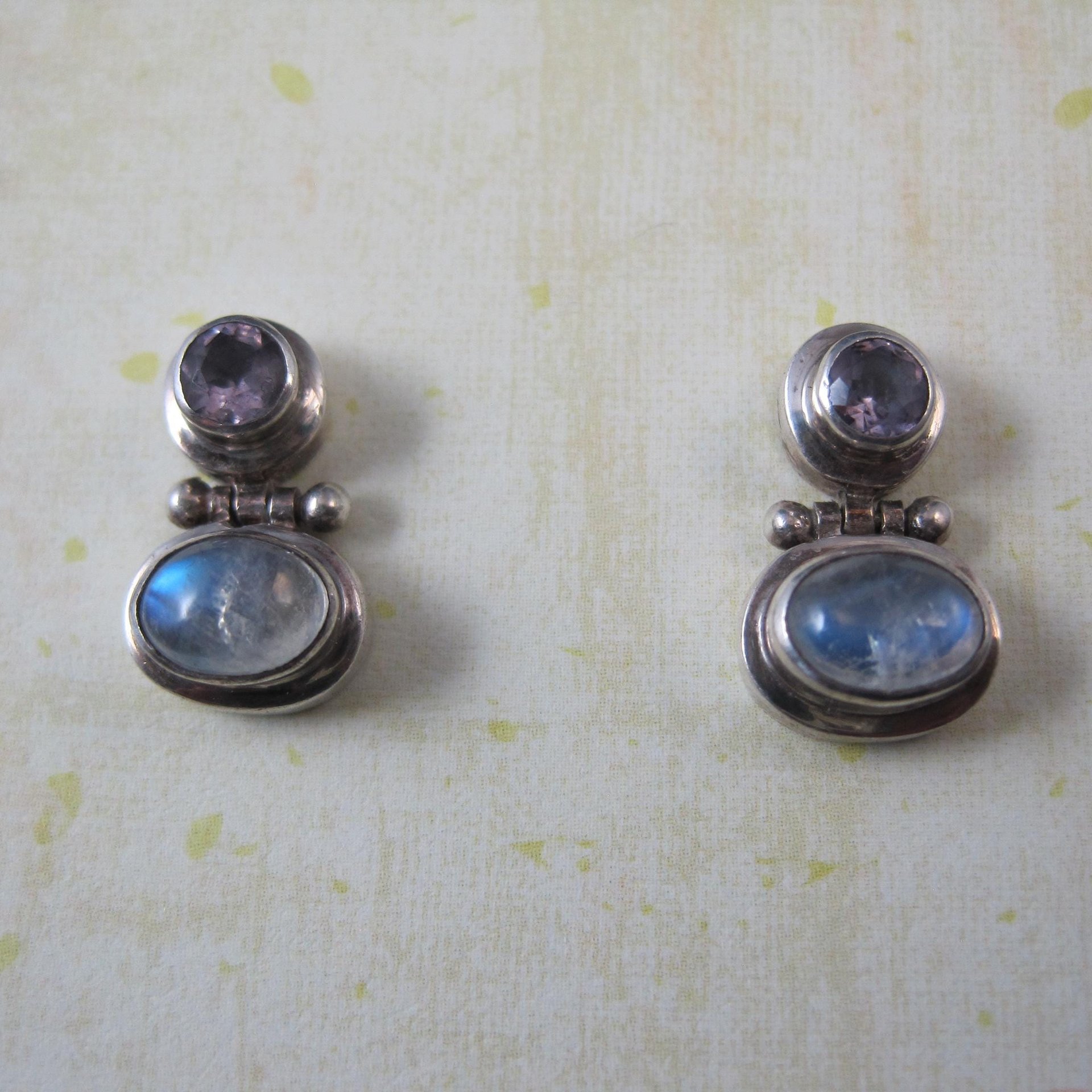 Vintage Amethyst and Rainbow Moonstone Earrings