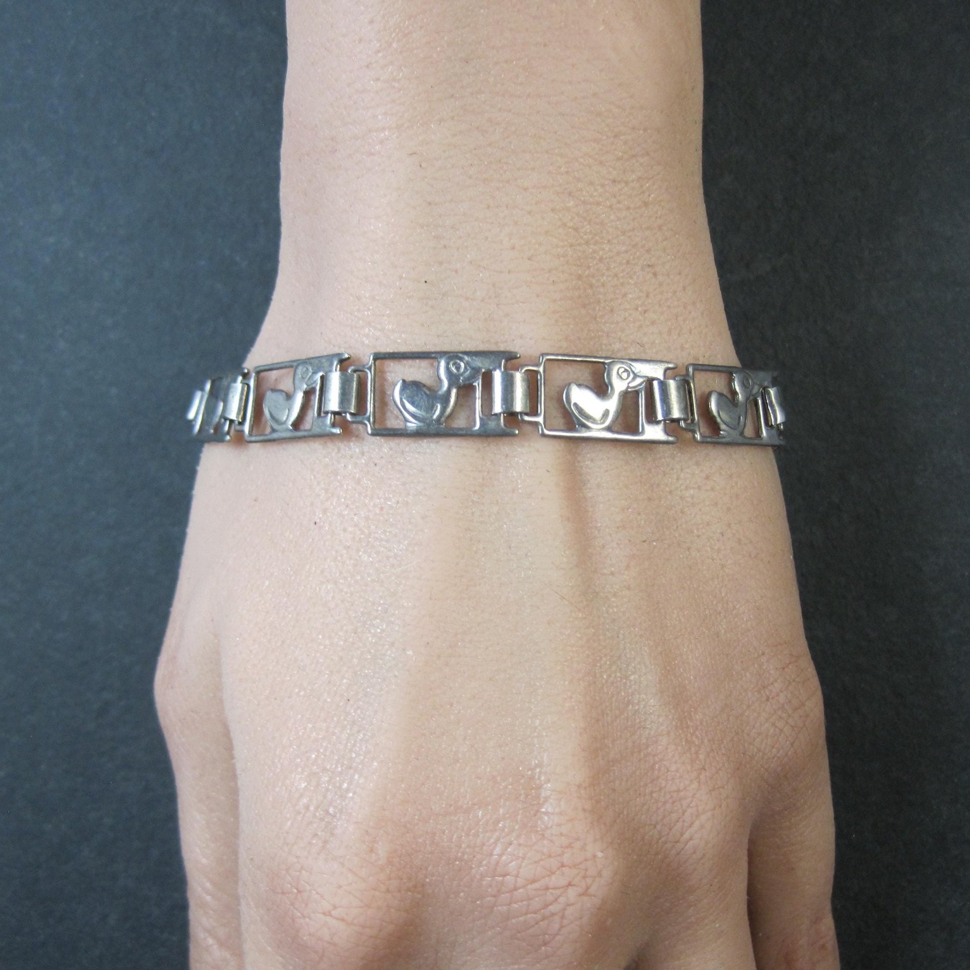 Vintage Sterling Duck Bracelet 7.25" Italian Silver