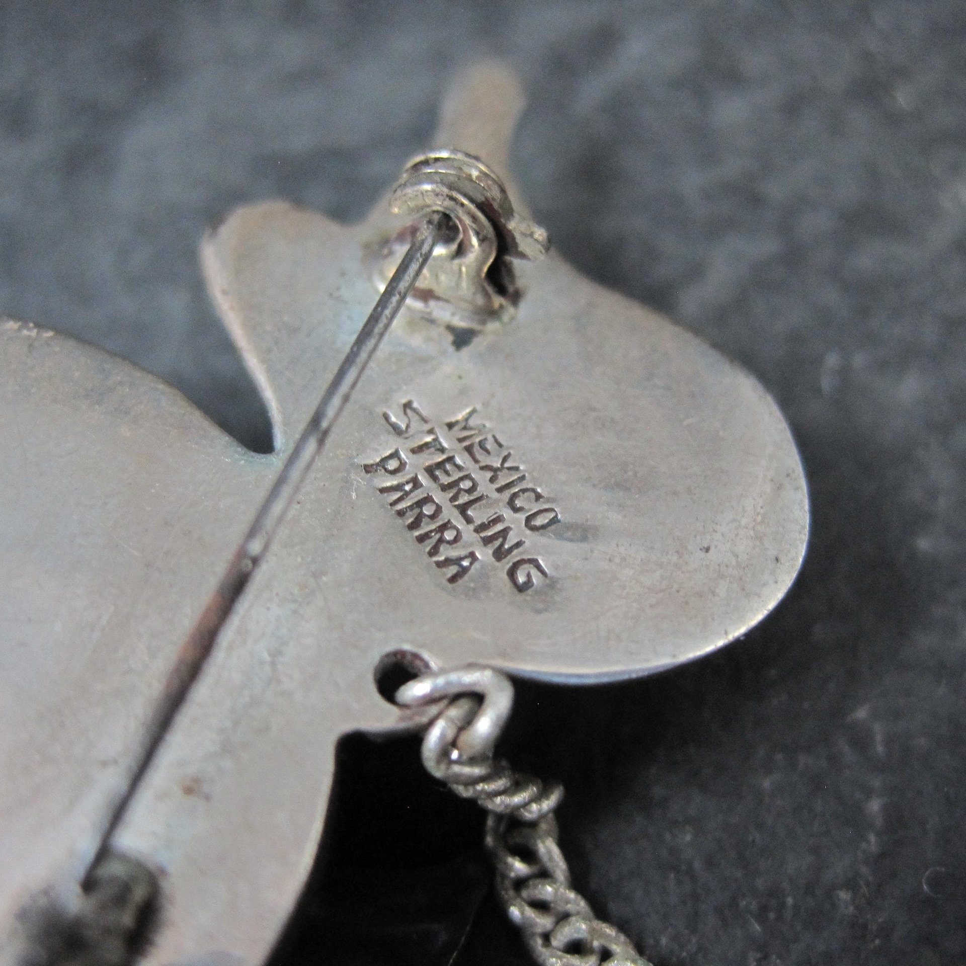 Vintage Sterling Green Calcite Mama Duck & Duckling Brooch Mexican Silver