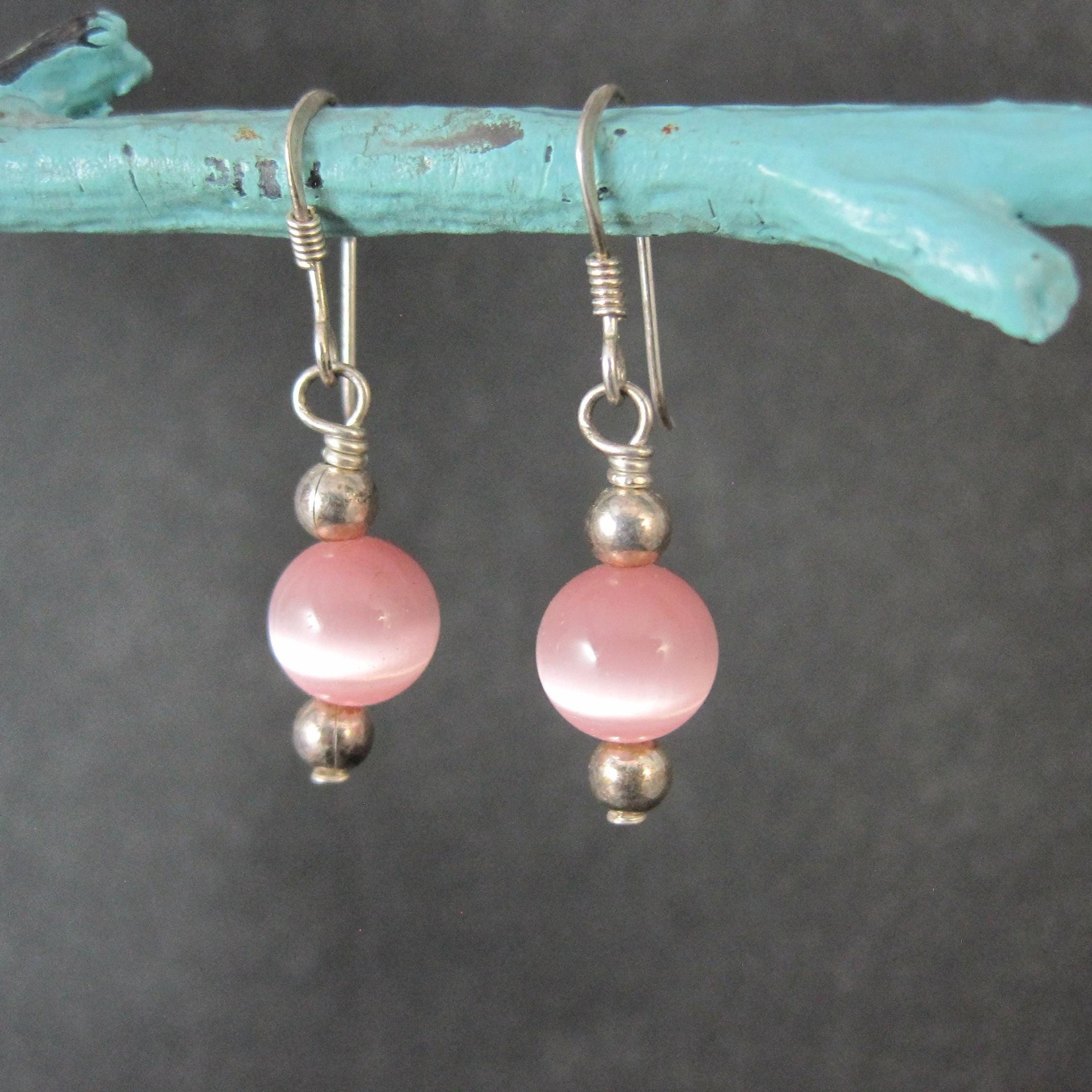 Simple Sterling Pink Cats Eye Earrings