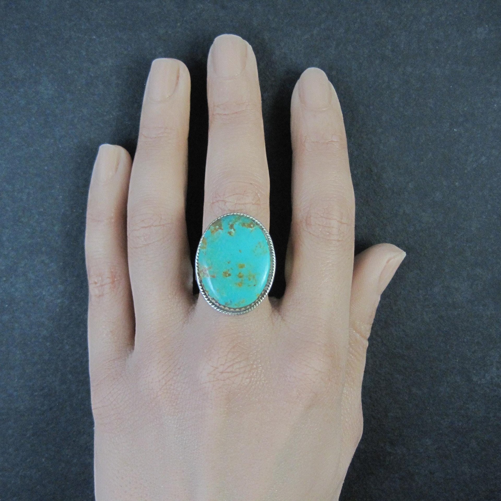 Chunky Sterling Silver Turquoise Ring Size 9 Adjustable