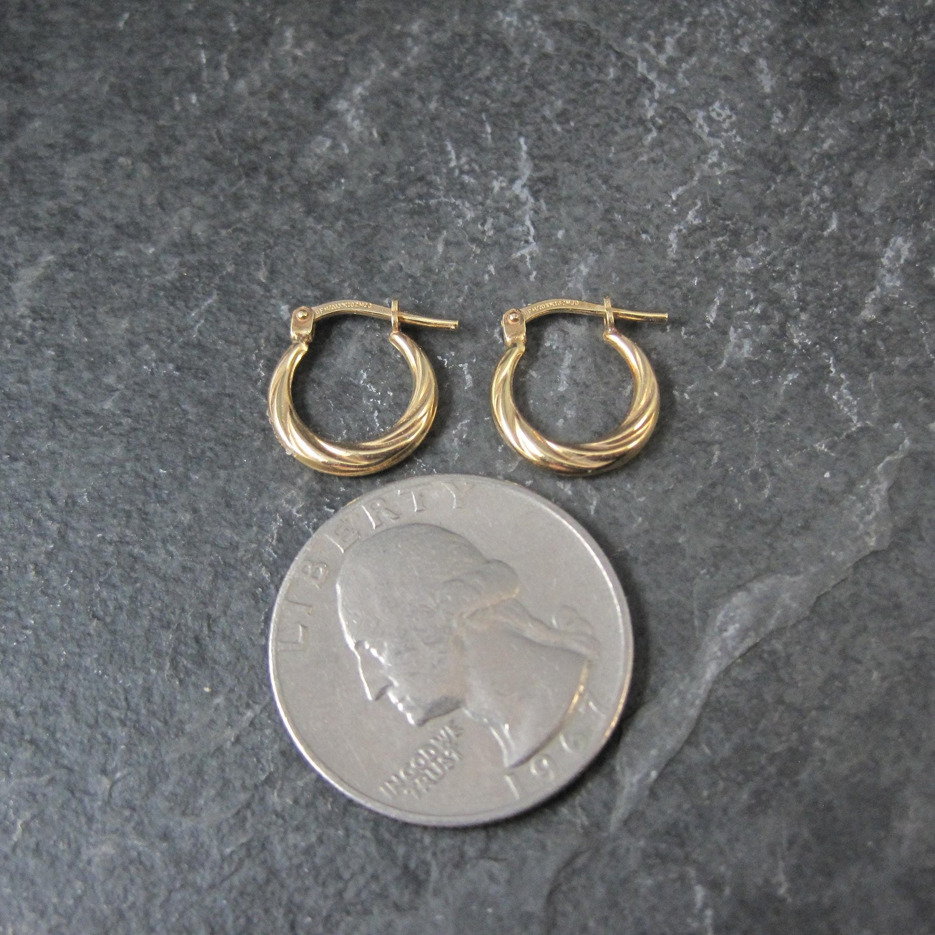 Tiny Gold Hoop Earrings 14mm 10K Gold Filled New Old Stock