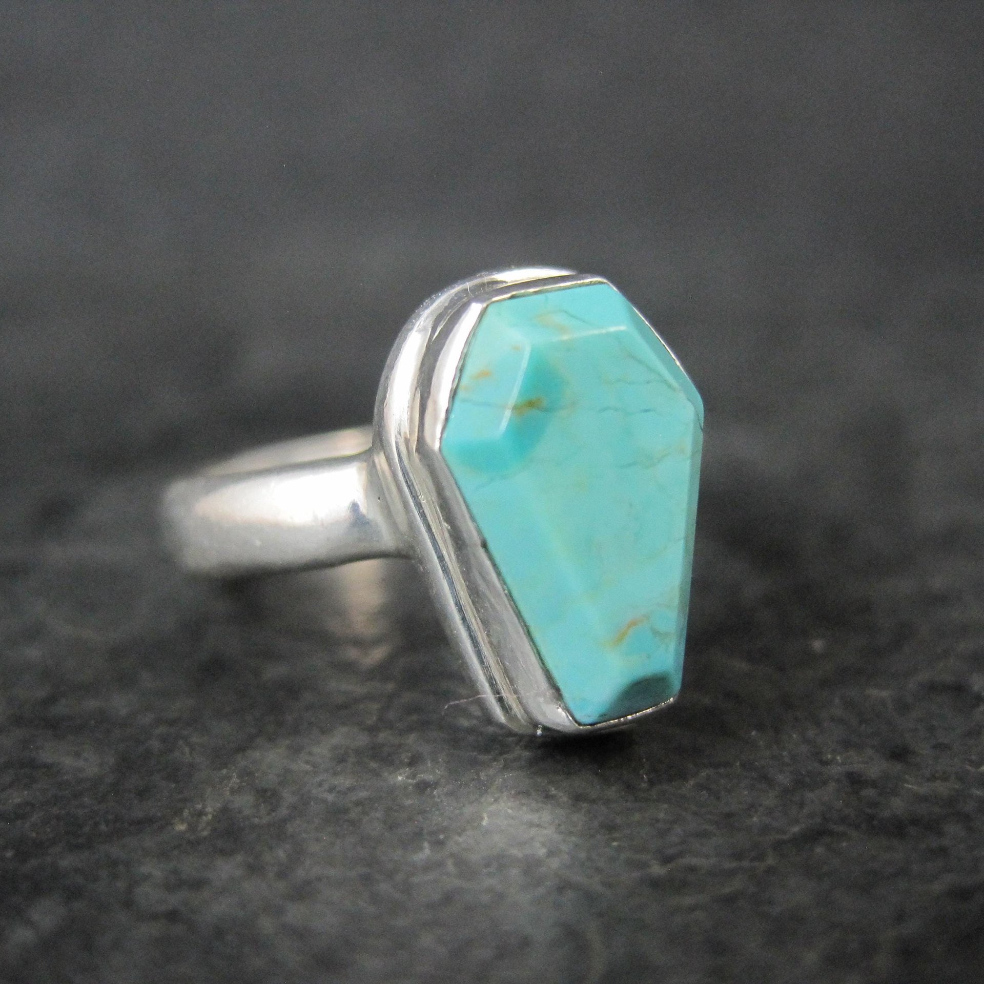 Turquoise Coffin Ring Sterling Silver Size 6.5