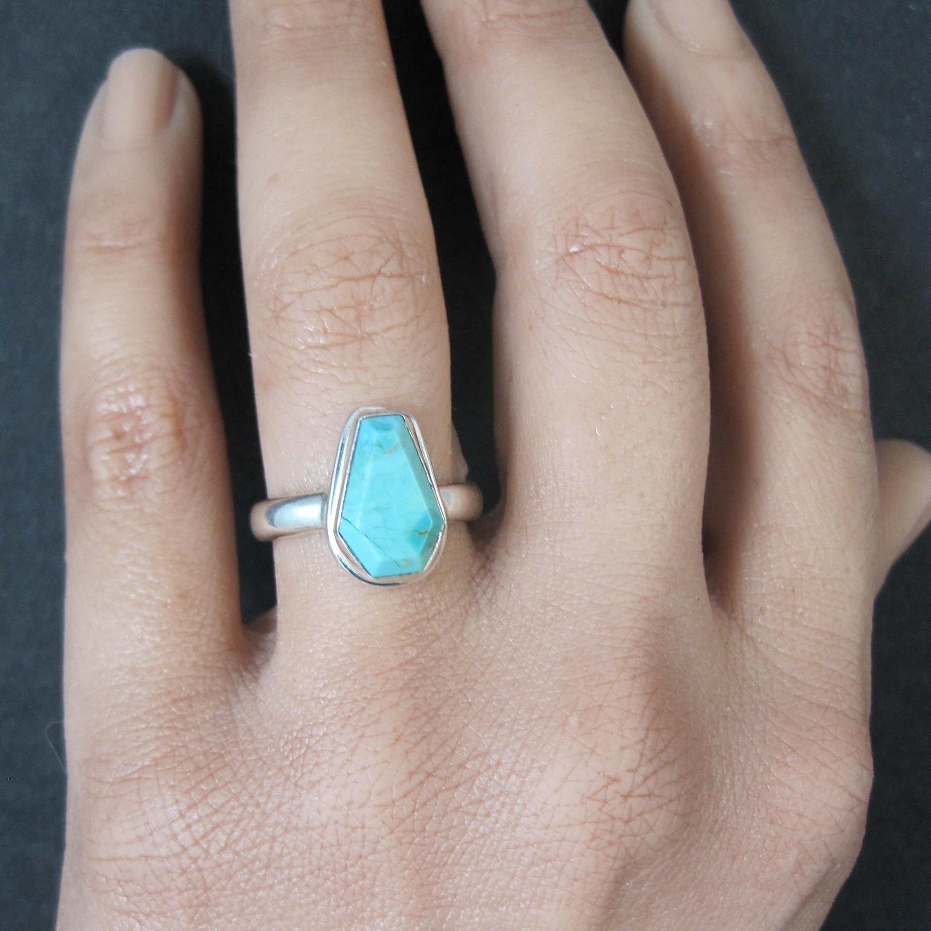 Turquoise Coffin Ring Sterling Silver Size 6.5