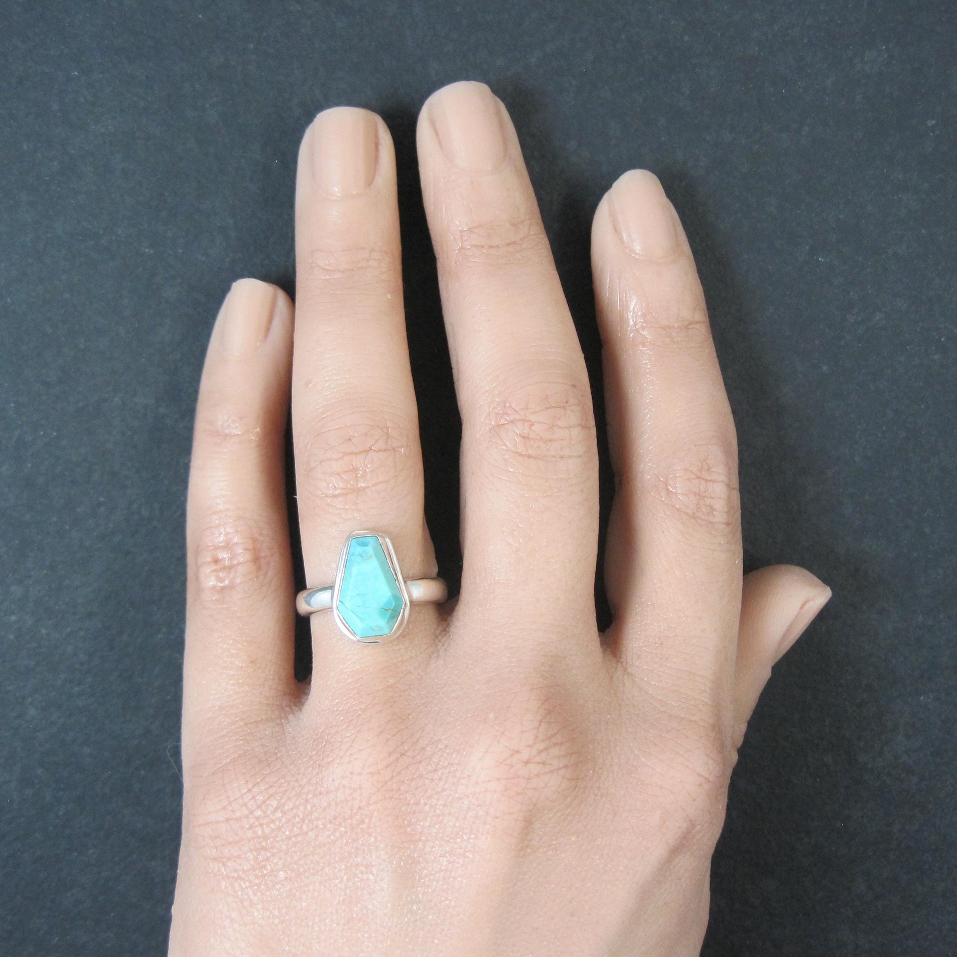 Turquoise Coffin Ring Sterling Silver Size 6.5