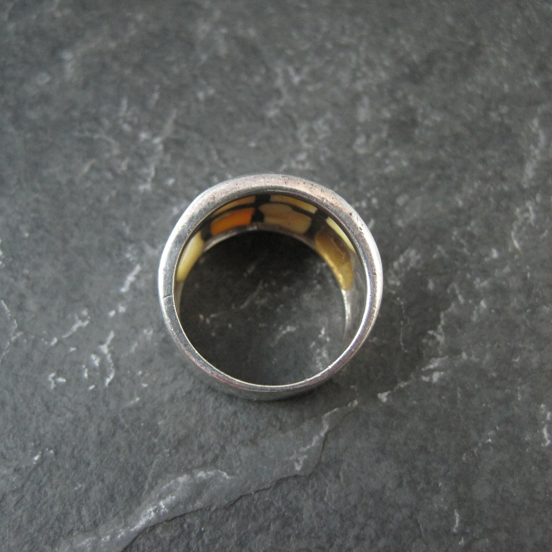 Wide Mother of Pearl Sterling Silver Band Ring Size 6 Vintage