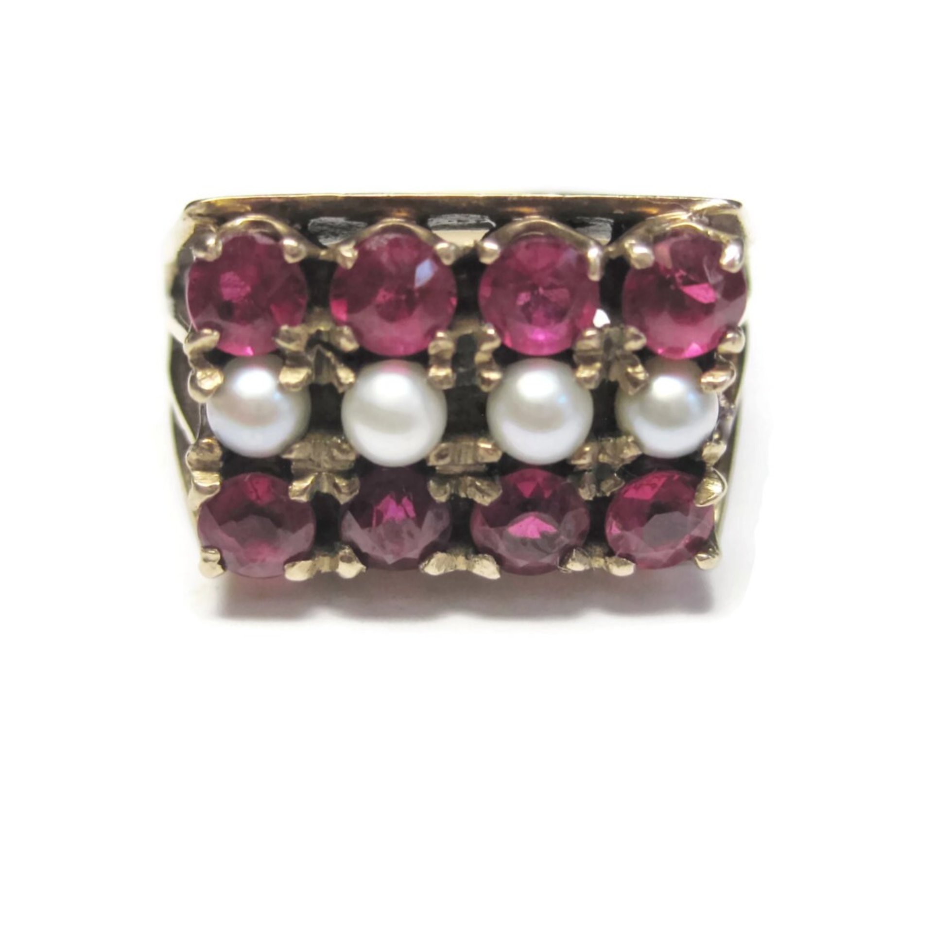 Antique 10K Ruby and Pearl Ring Size 6