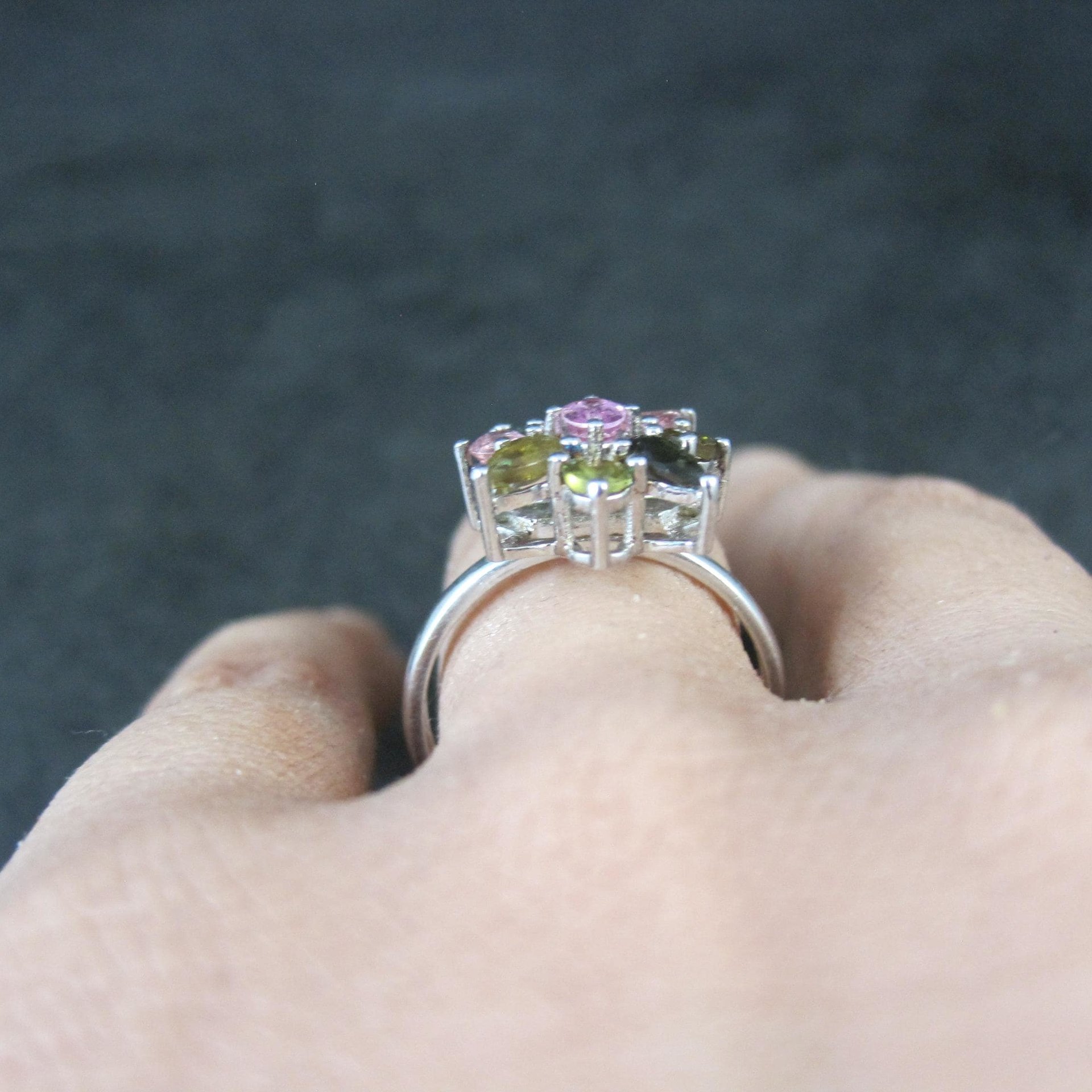 Multi Colored Tourmaline Ring Size 7 Sterling Silver