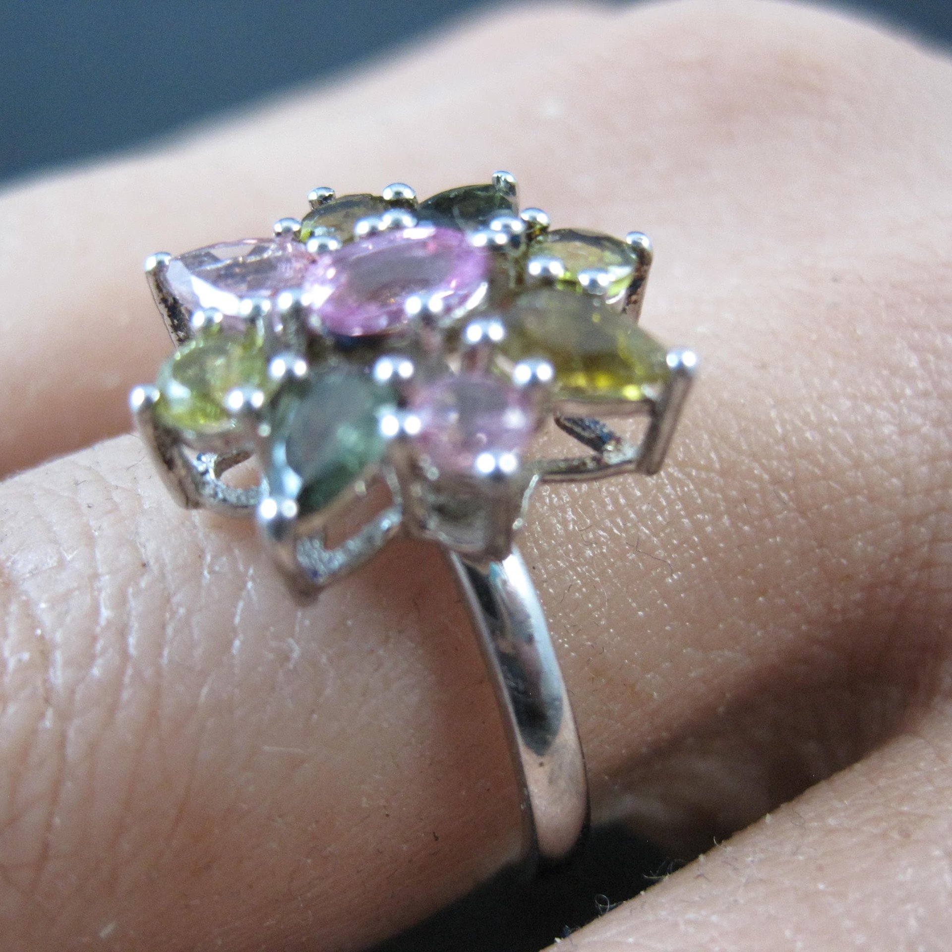 Multi Colored Tourmaline Ring Size 7 Sterling Silver