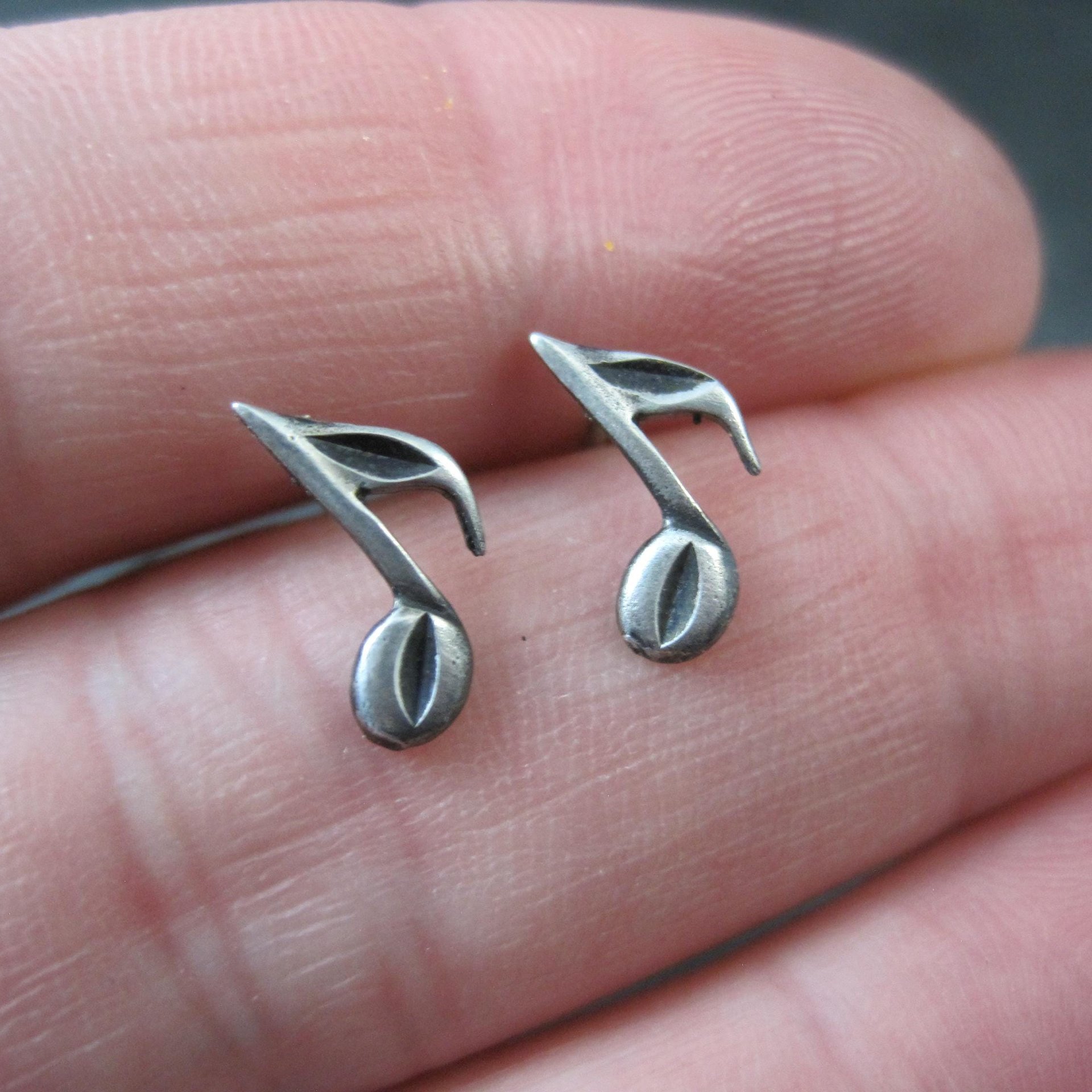 Tiny Sterling Semiquaver Stud Earrings Vintage Music Notes