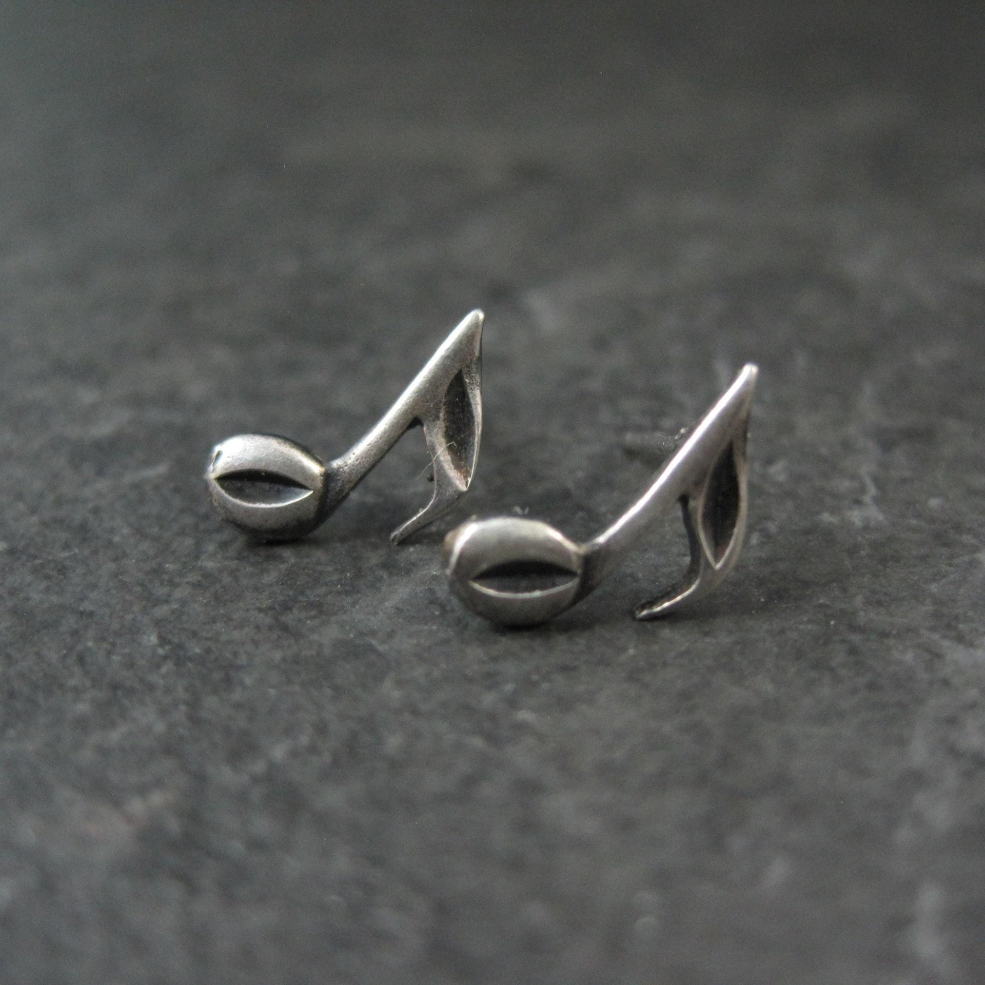 Tiny Sterling Semiquaver Stud Earrings Vintage Music Notes