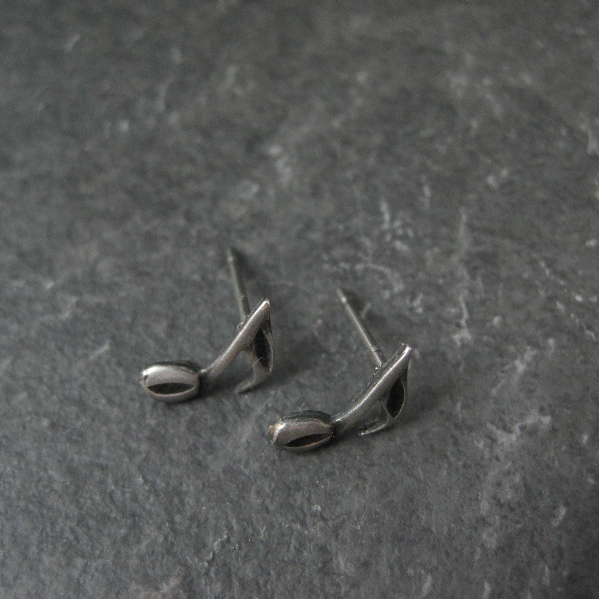 Tiny Sterling Semiquaver Stud Earrings Vintage Music Notes