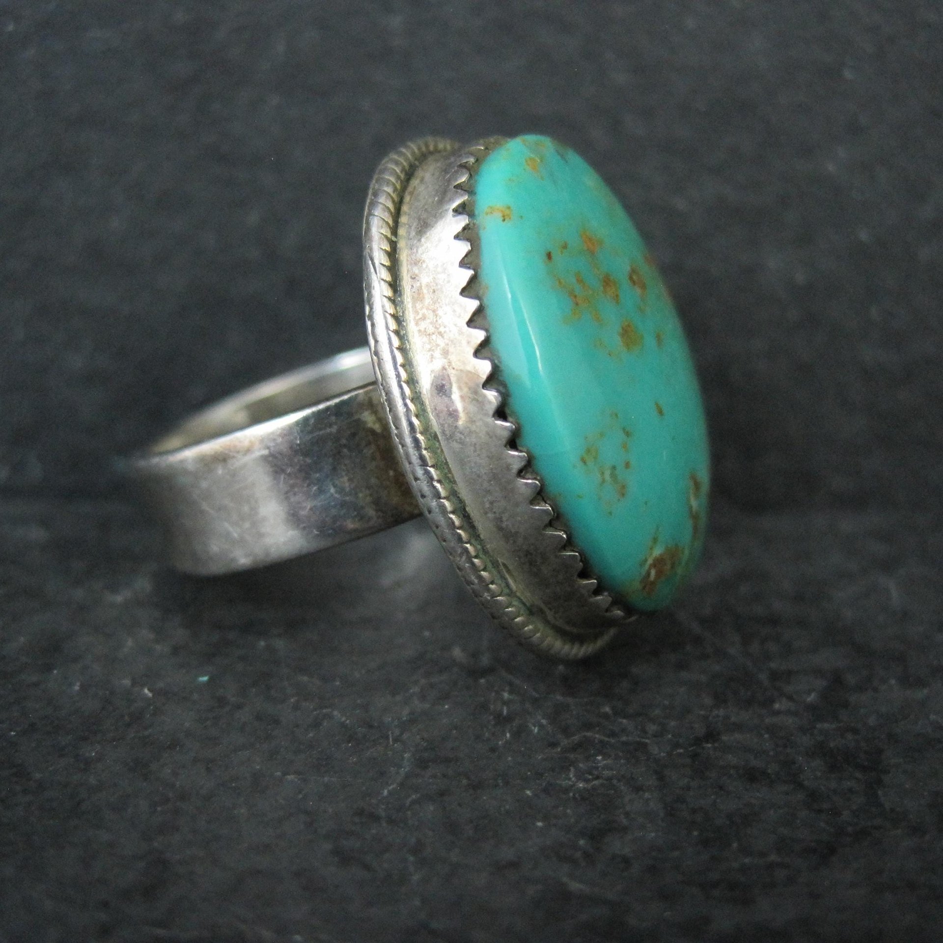 Chunky Sterling Silver Turquoise Ring Size 9 Adjustable