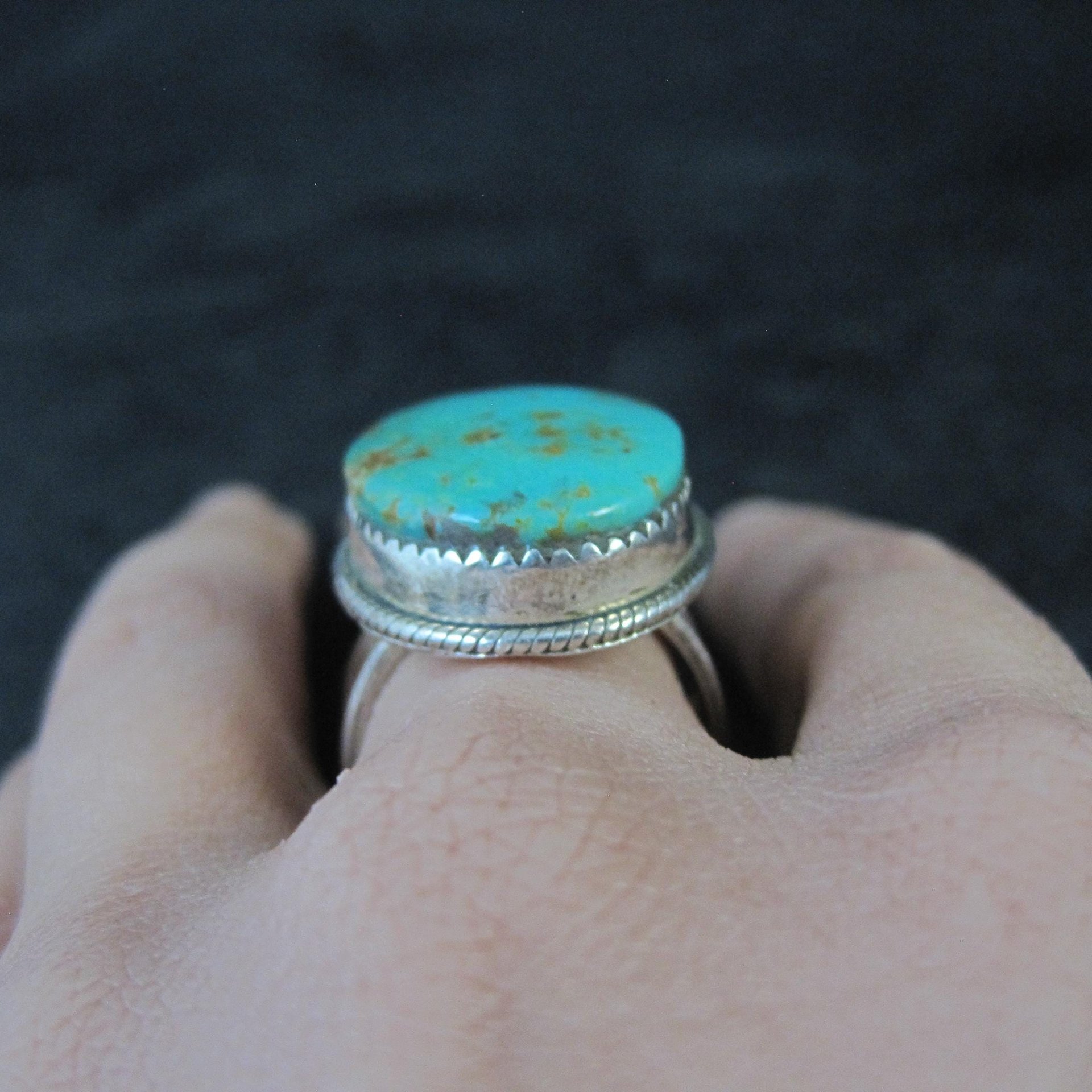 Chunky Sterling Silver Turquoise Ring Size 9 Adjustable