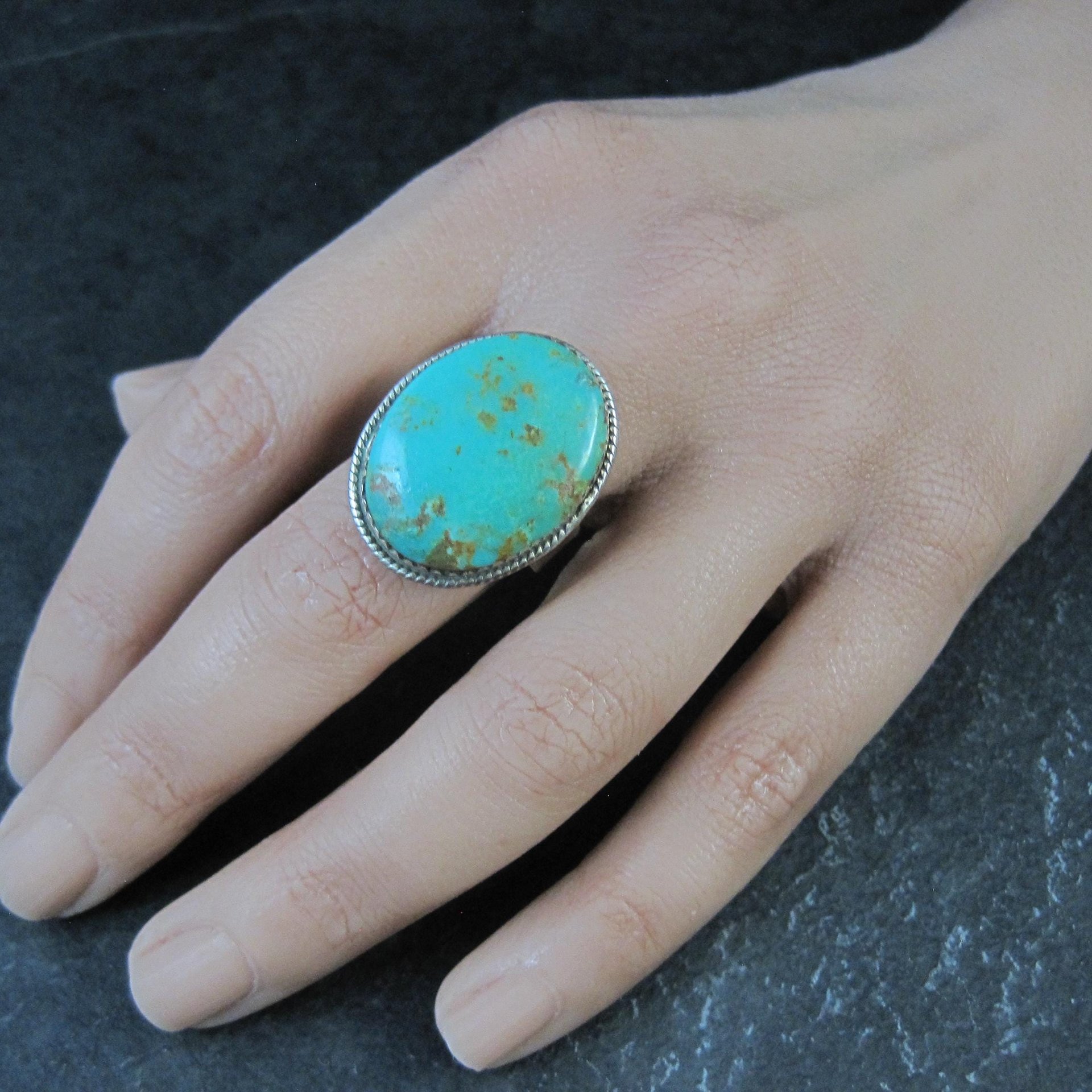 Chunky Sterling Silver Turquoise Ring Size 9 Adjustable