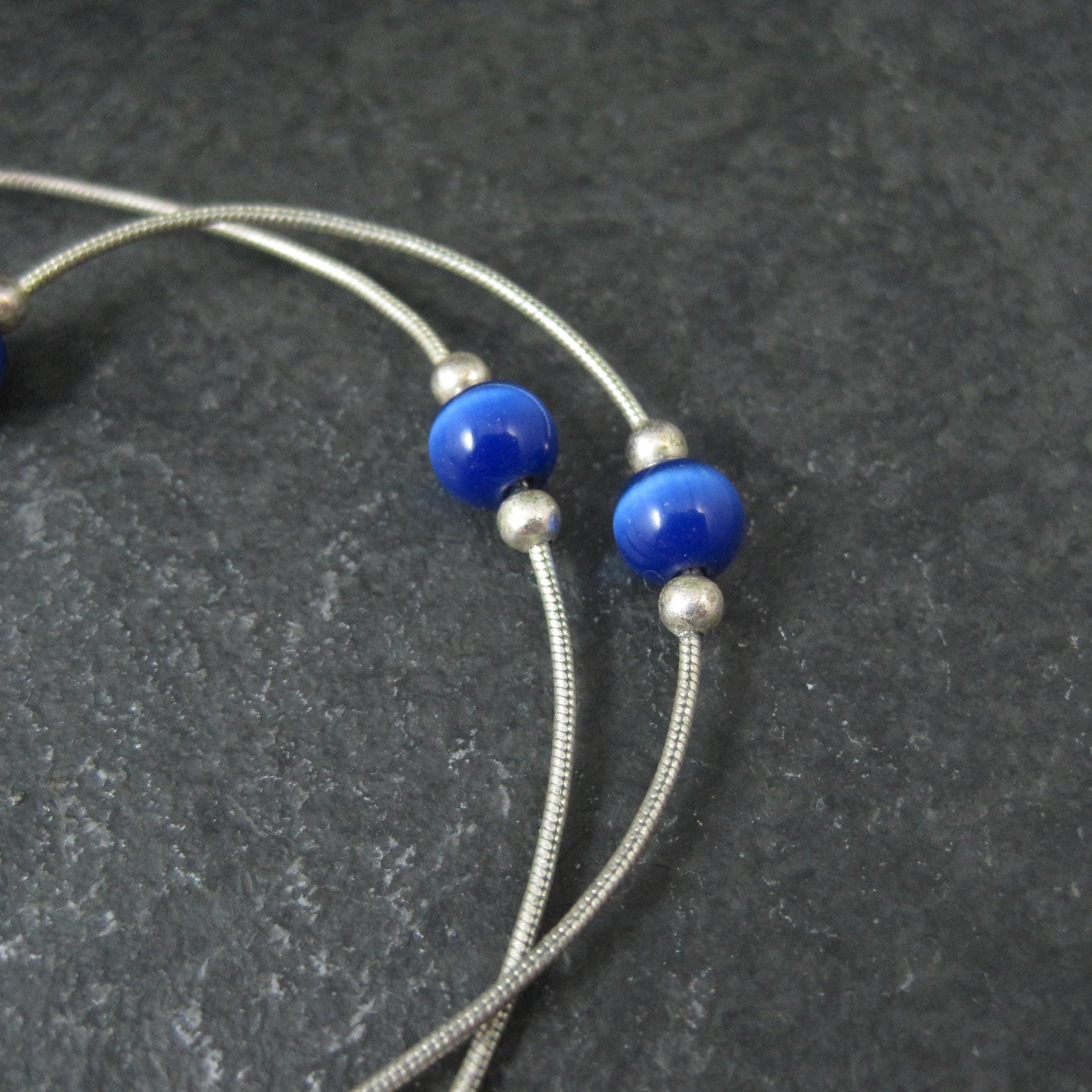 1990s Sterling Silver Blue Cats Eye Bead Necklace 16"