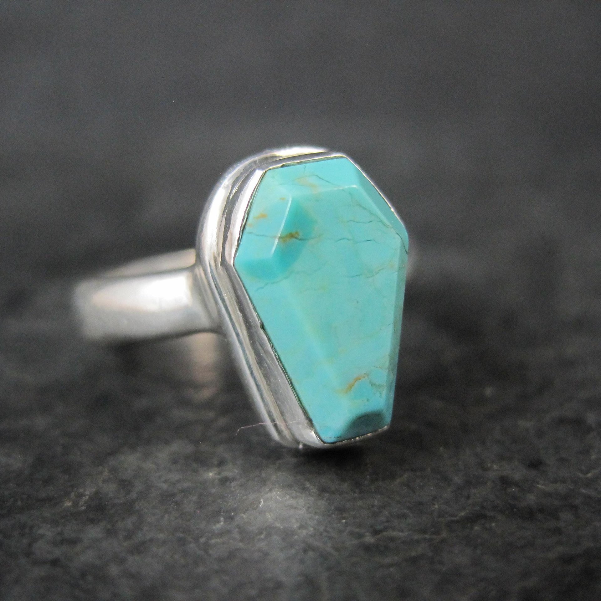 Turquoise Coffin Ring Sterling Silver Size 6.5