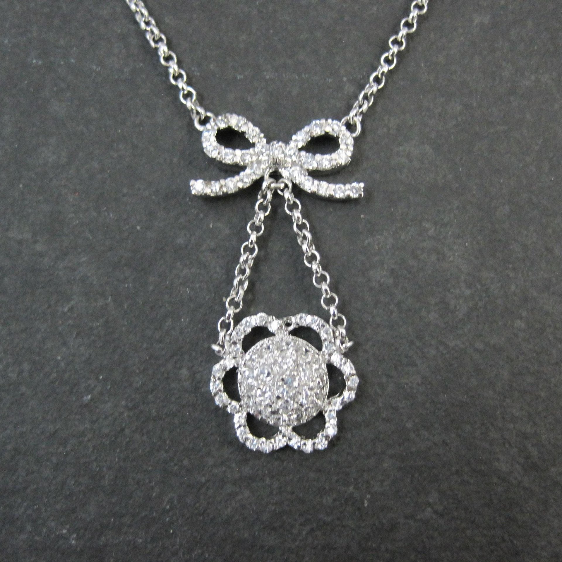 Vintage Sterling Silver Bow Flower Y Necklace