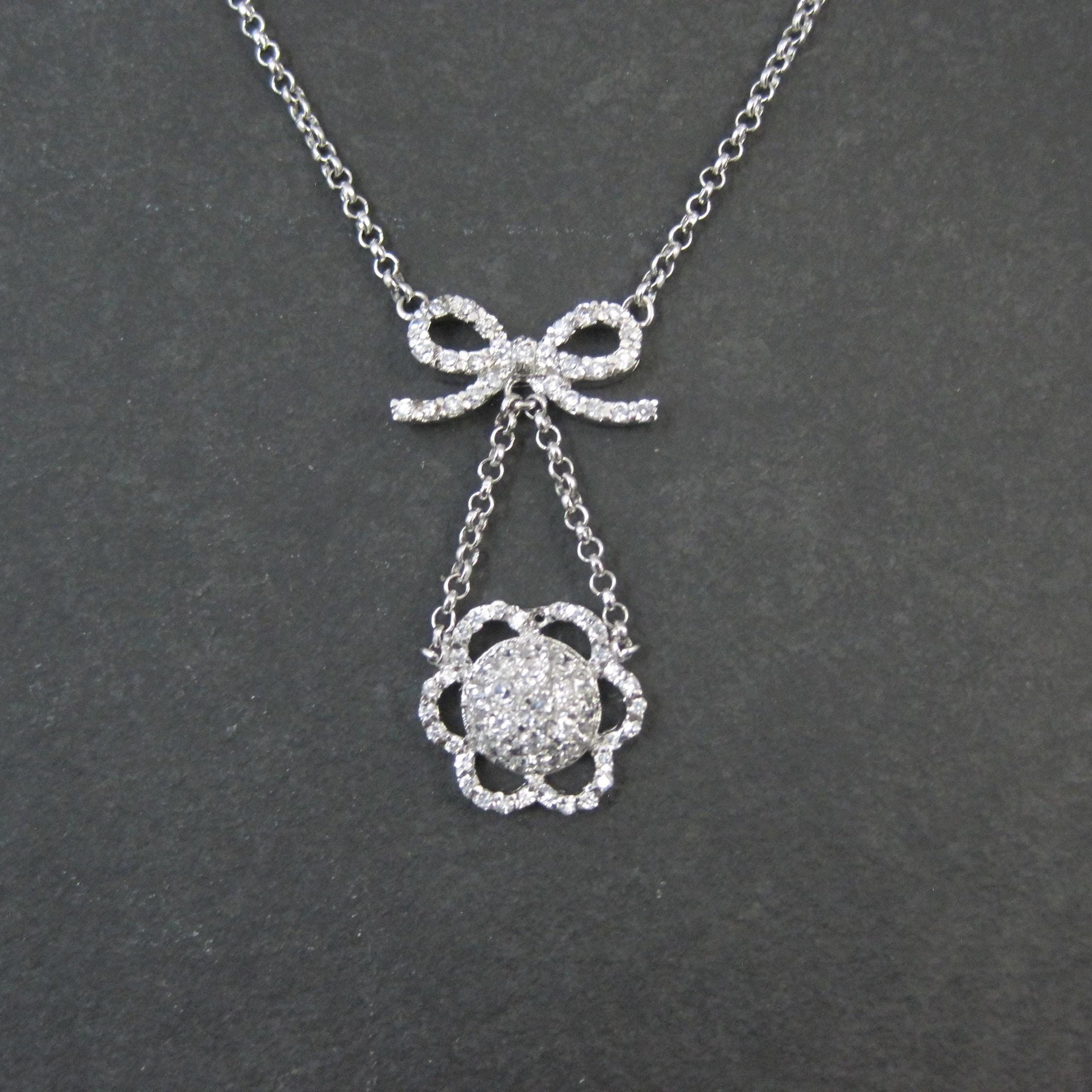 Vintage Sterling Silver Bow Flower Y Necklace