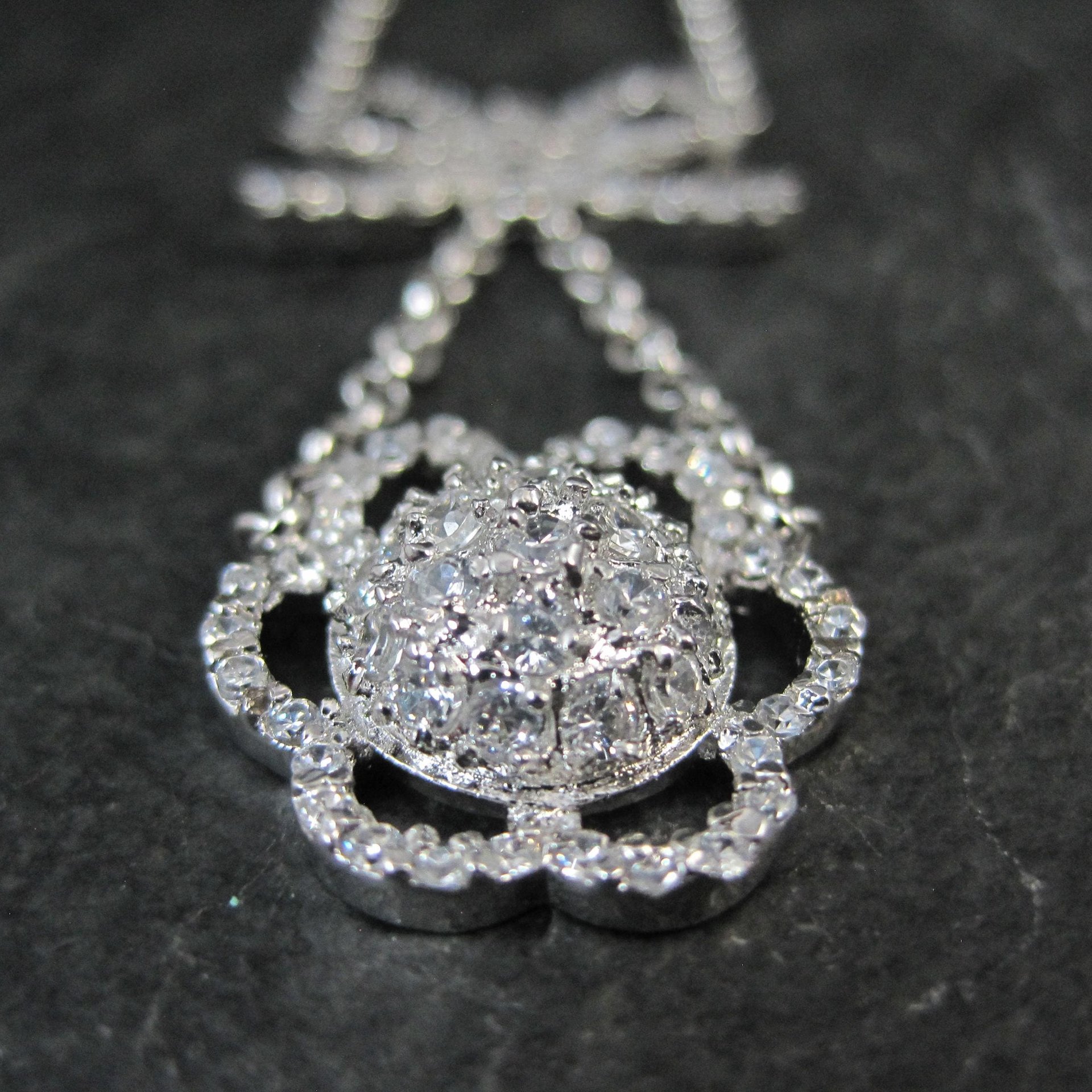 Vintage Sterling Silver Bow Flower Y Necklace