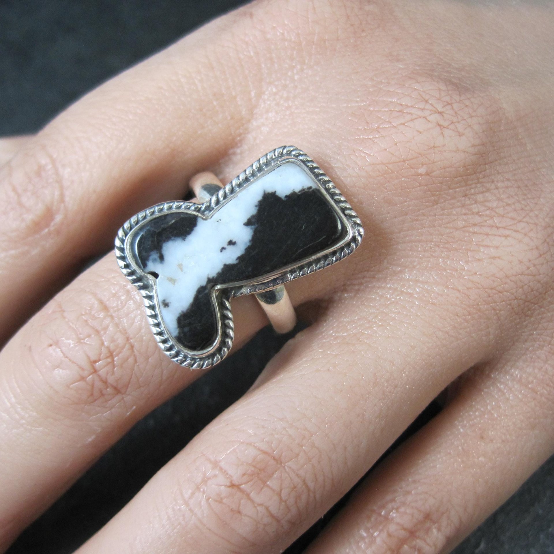 Zebra Jasper Boot Ring in Sterling Silver Size 10 Southwestern