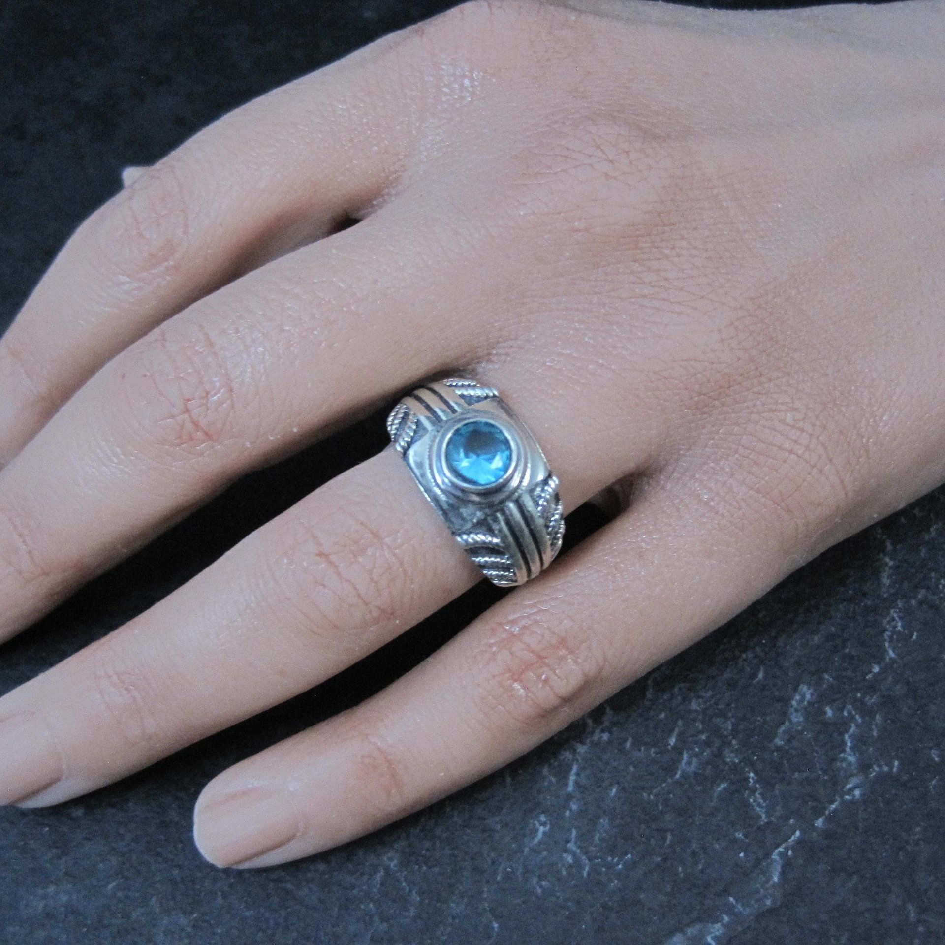 Vintage Sterling Silver Blue Topaz Ring Size 8