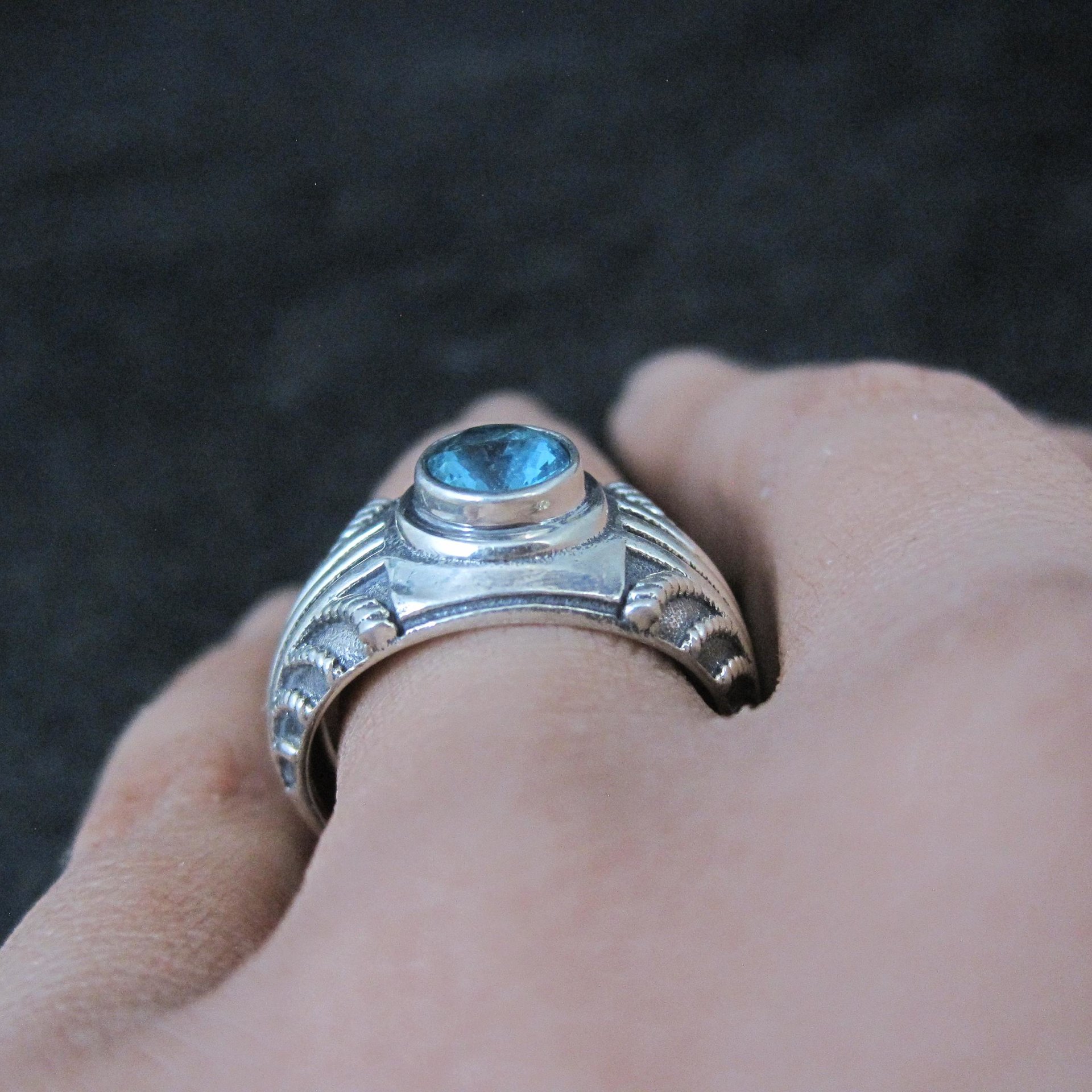 Vintage Sterling Silver Blue Topaz Ring Size 8