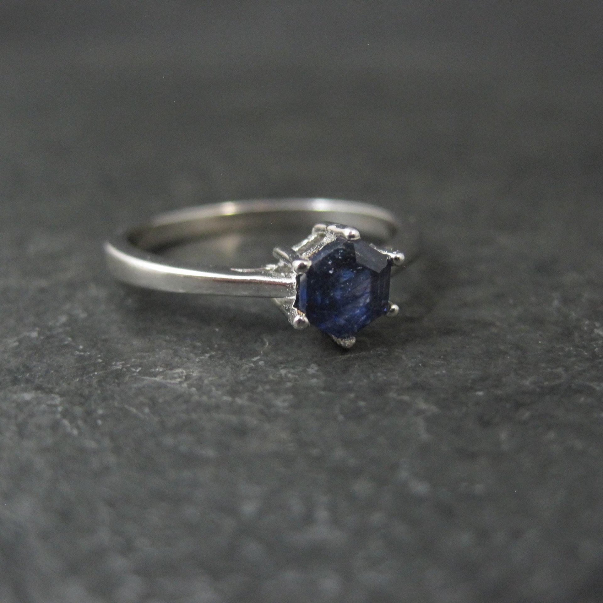 Estate Sterling Sapphire Solitaire Ring Size 8