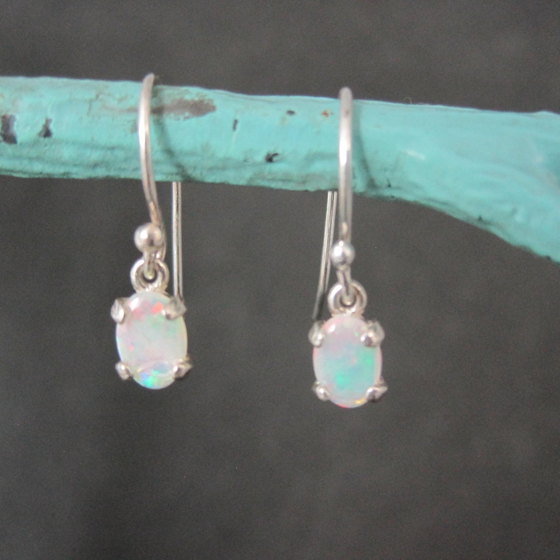 Dainty Sterling Silver Opal Dangle Earrings