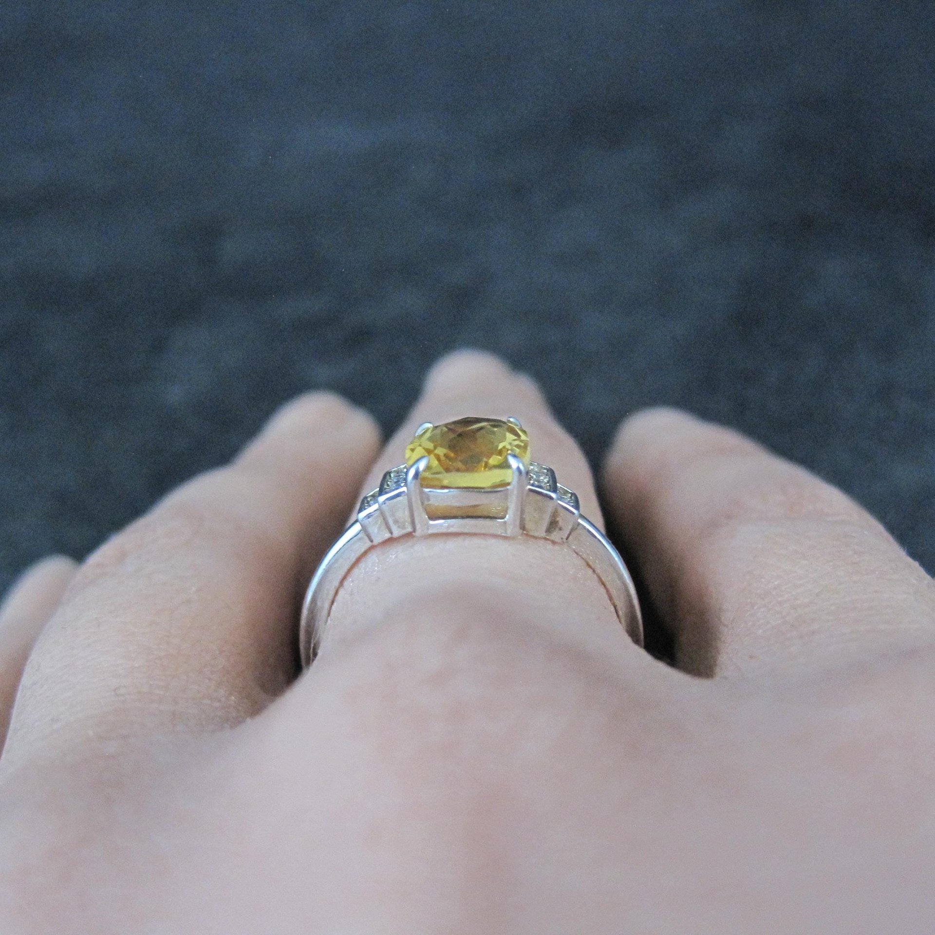 Sterling Silver Citrine White Zircon Ring Size 7