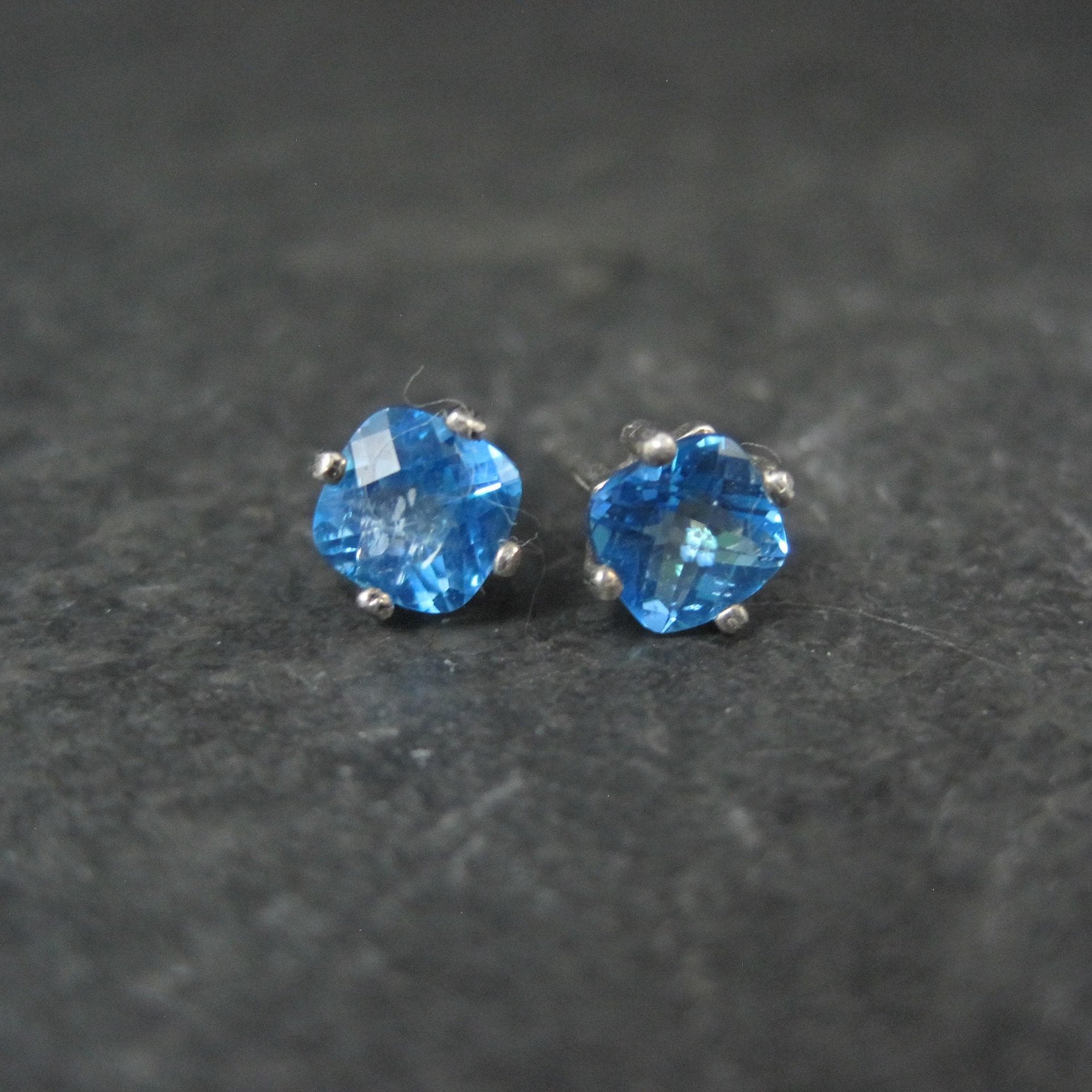 Sterling Silver Cushion Cut Blue Topaz Stud Earrings
