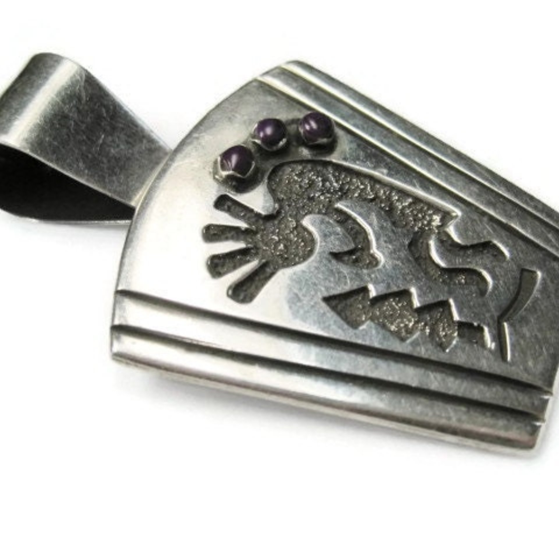 Large Sterling Kokopelli Sugilite Pendant Mexican Silver