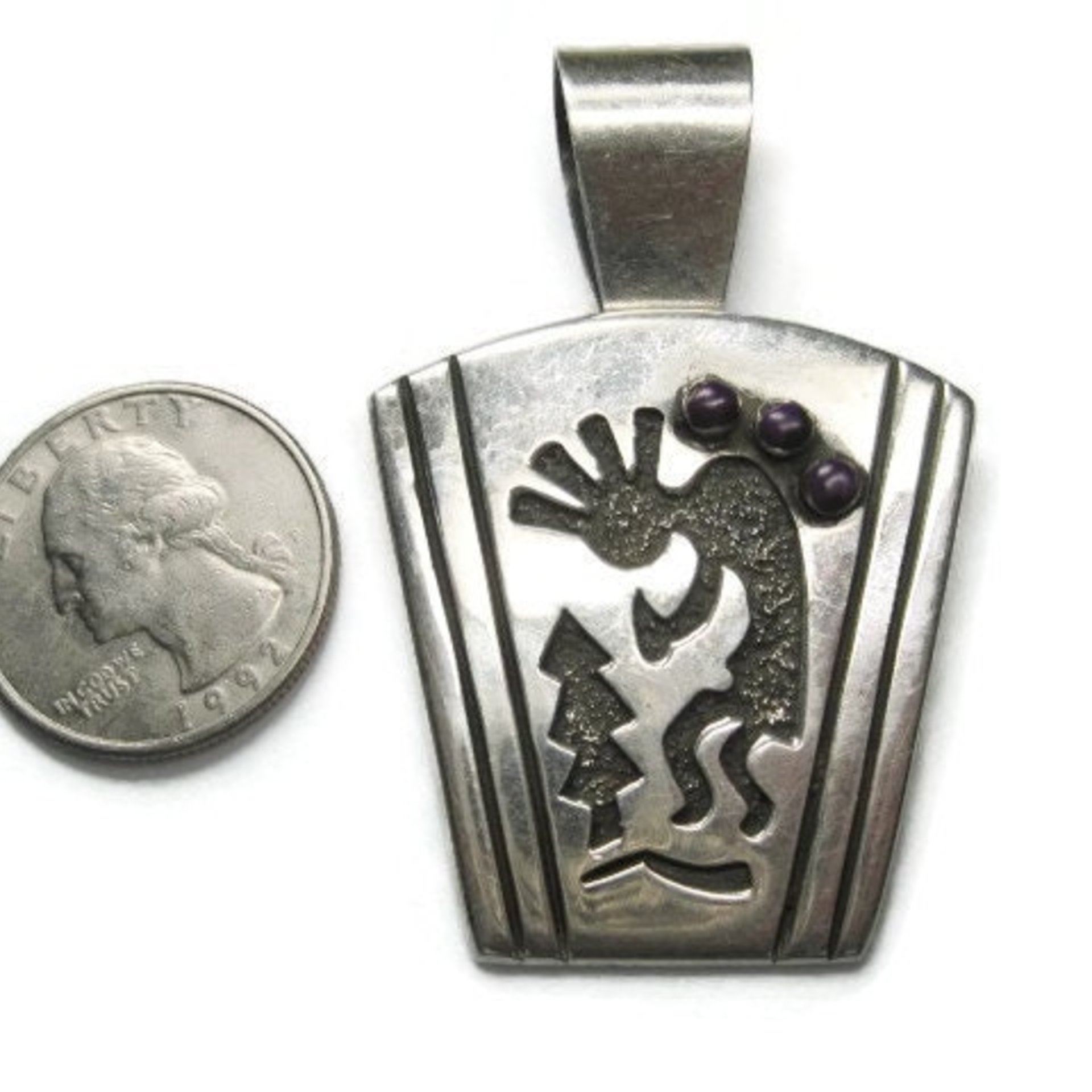 Large Sterling Kokopelli Sugilite Pendant Mexican Silver