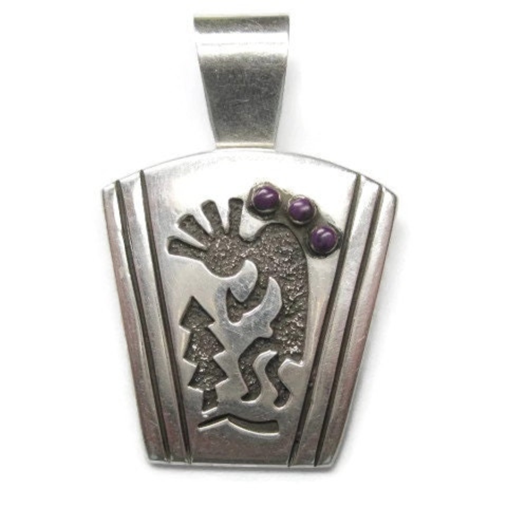 Large Sterling Kokopelli Sugilite Pendant Mexican Silver