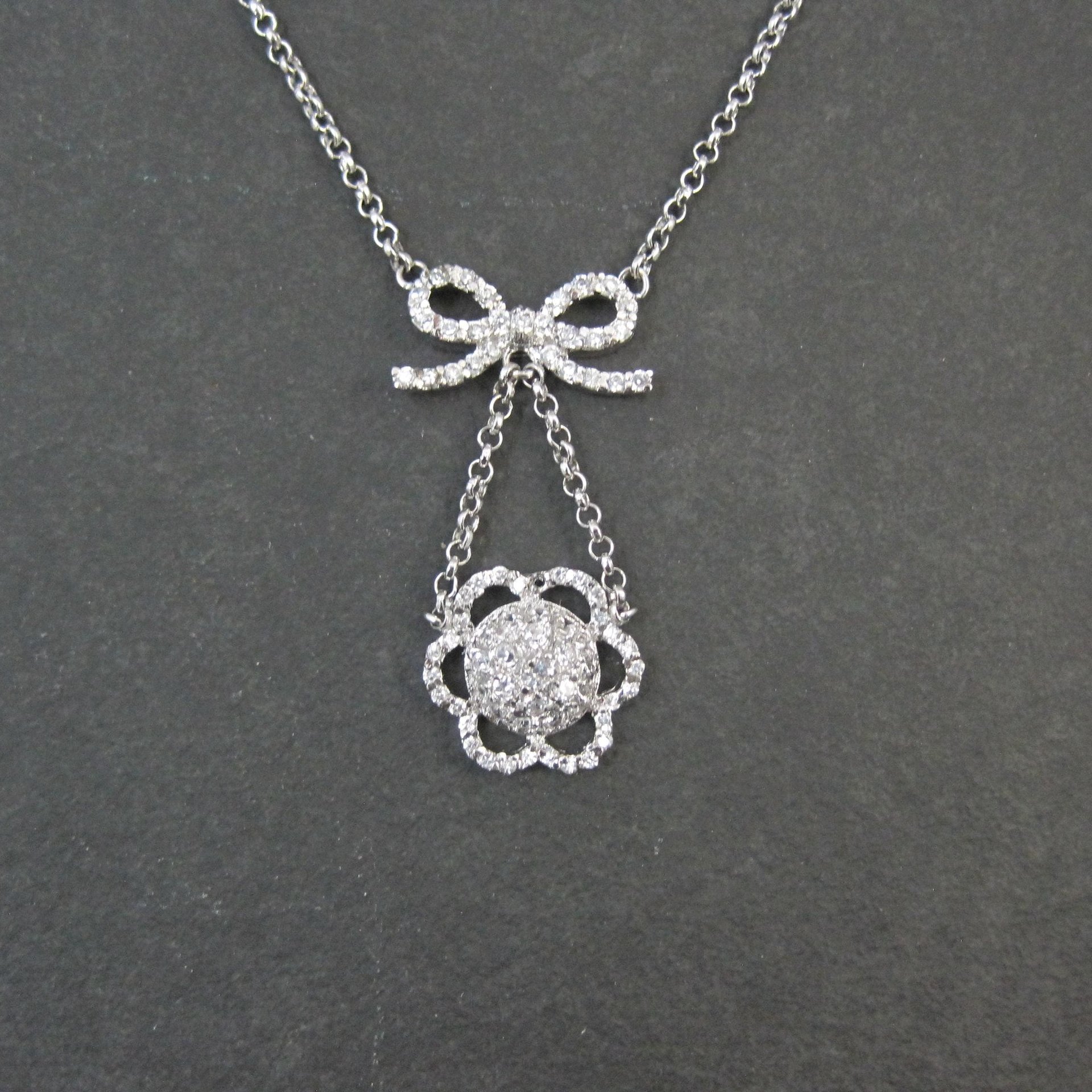 Vintage Sterling Silver Bow Flower Y Necklace