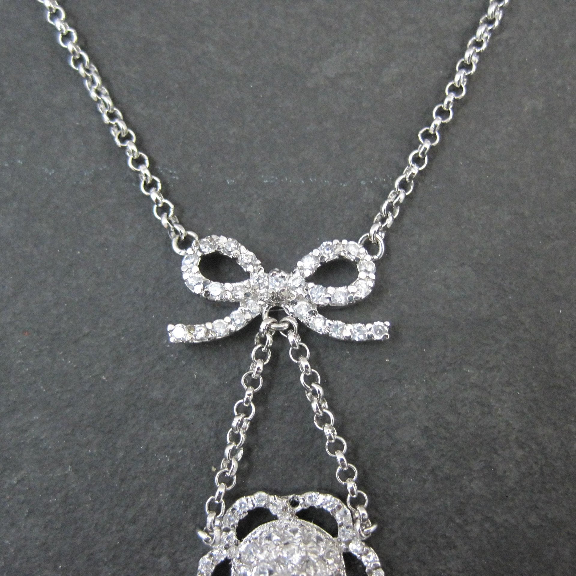 Vintage Sterling Silver Bow Flower Y Necklace