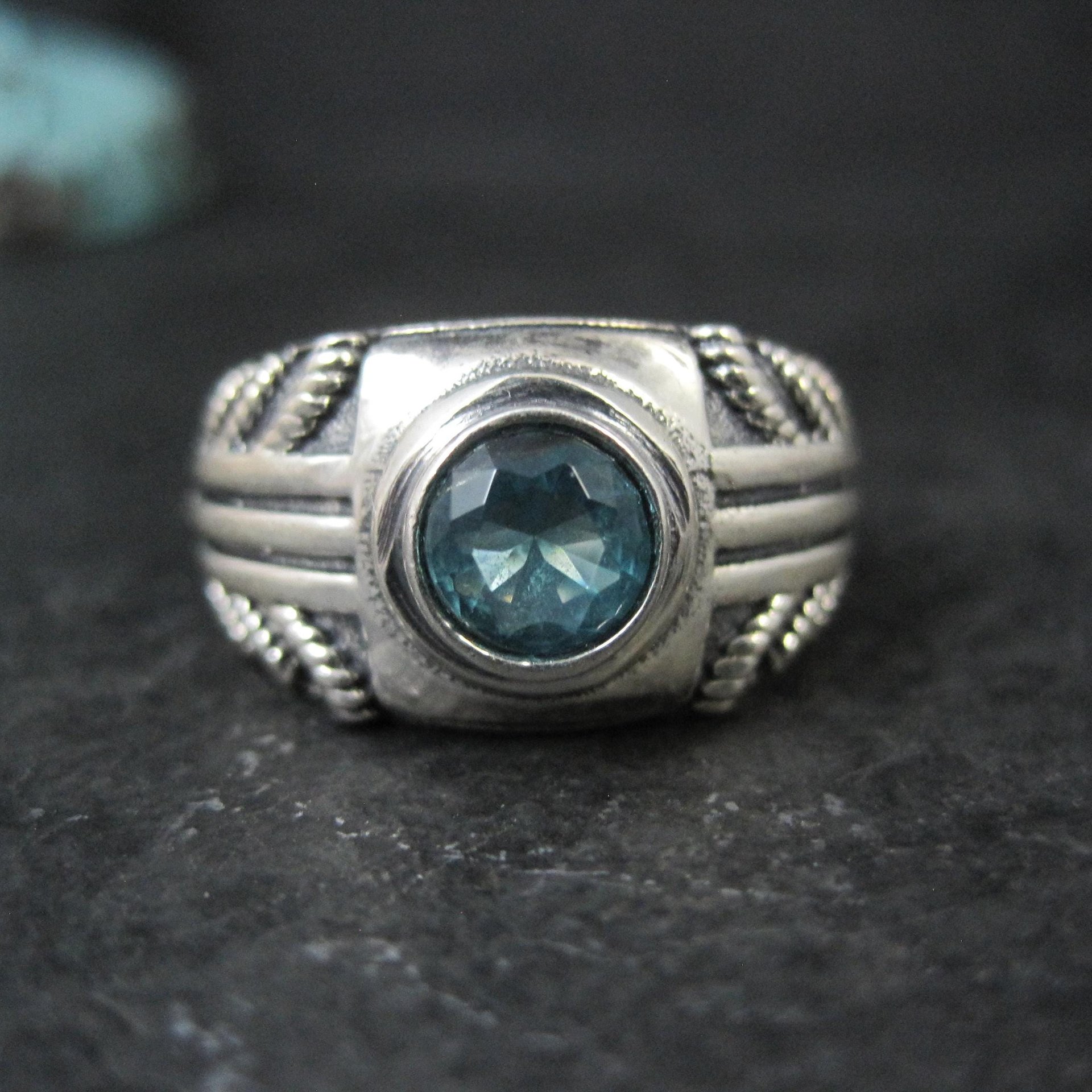 Vintage Sterling Silver Blue Topaz Ring Size 8