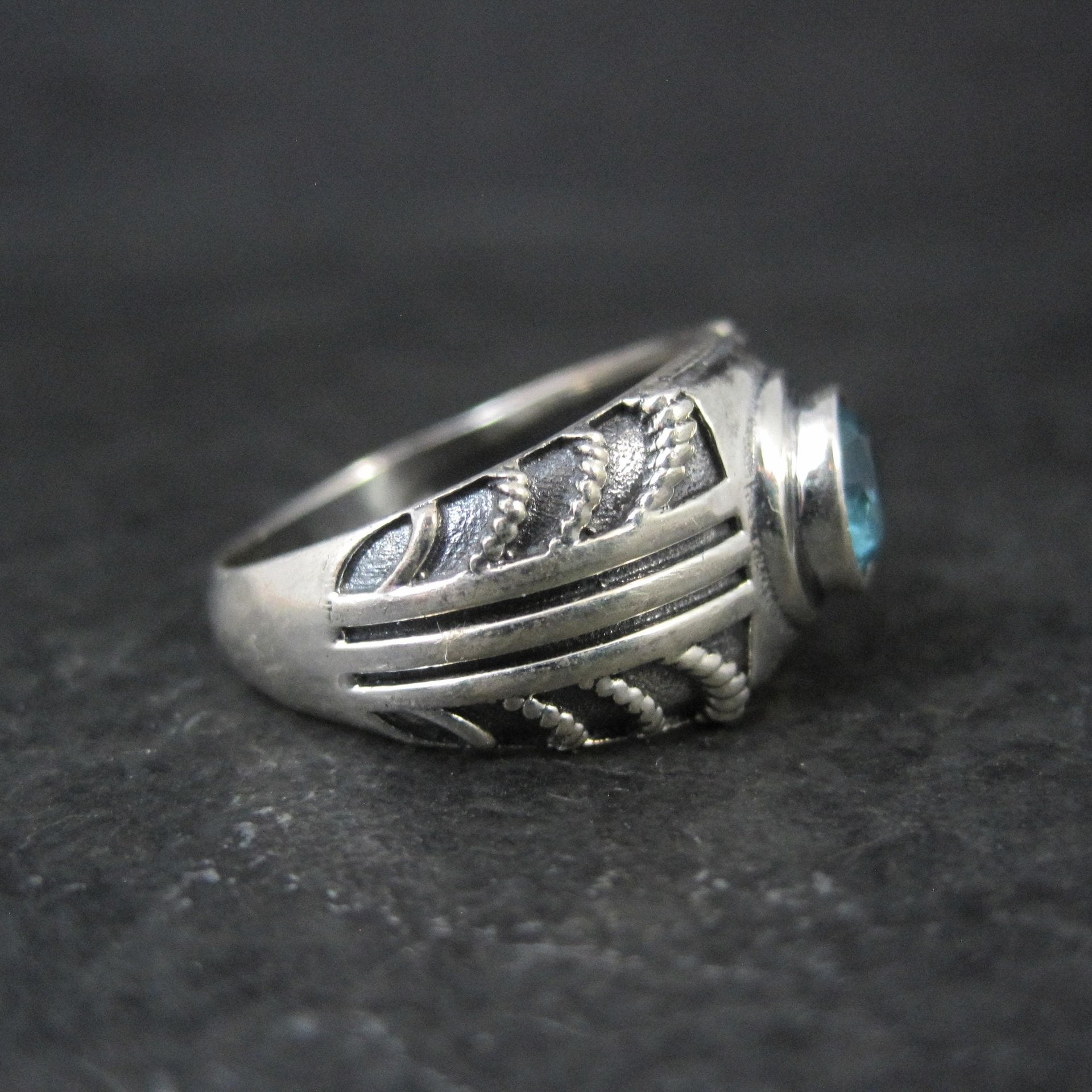 Vintage Sterling Silver Blue Topaz Ring Size 8