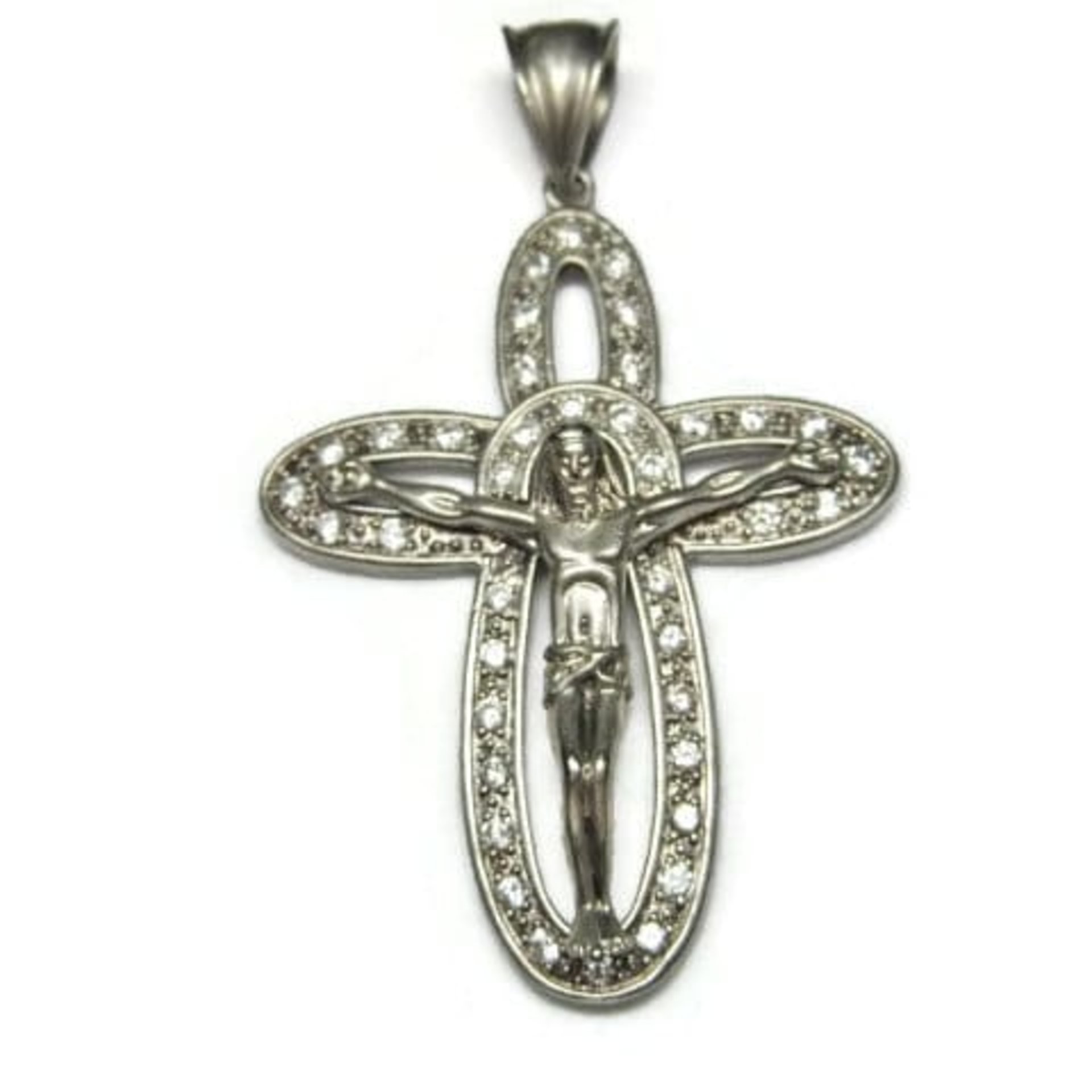 Huge Sterling Crucifix Cross Pendant Cubic Zirconia Vintage